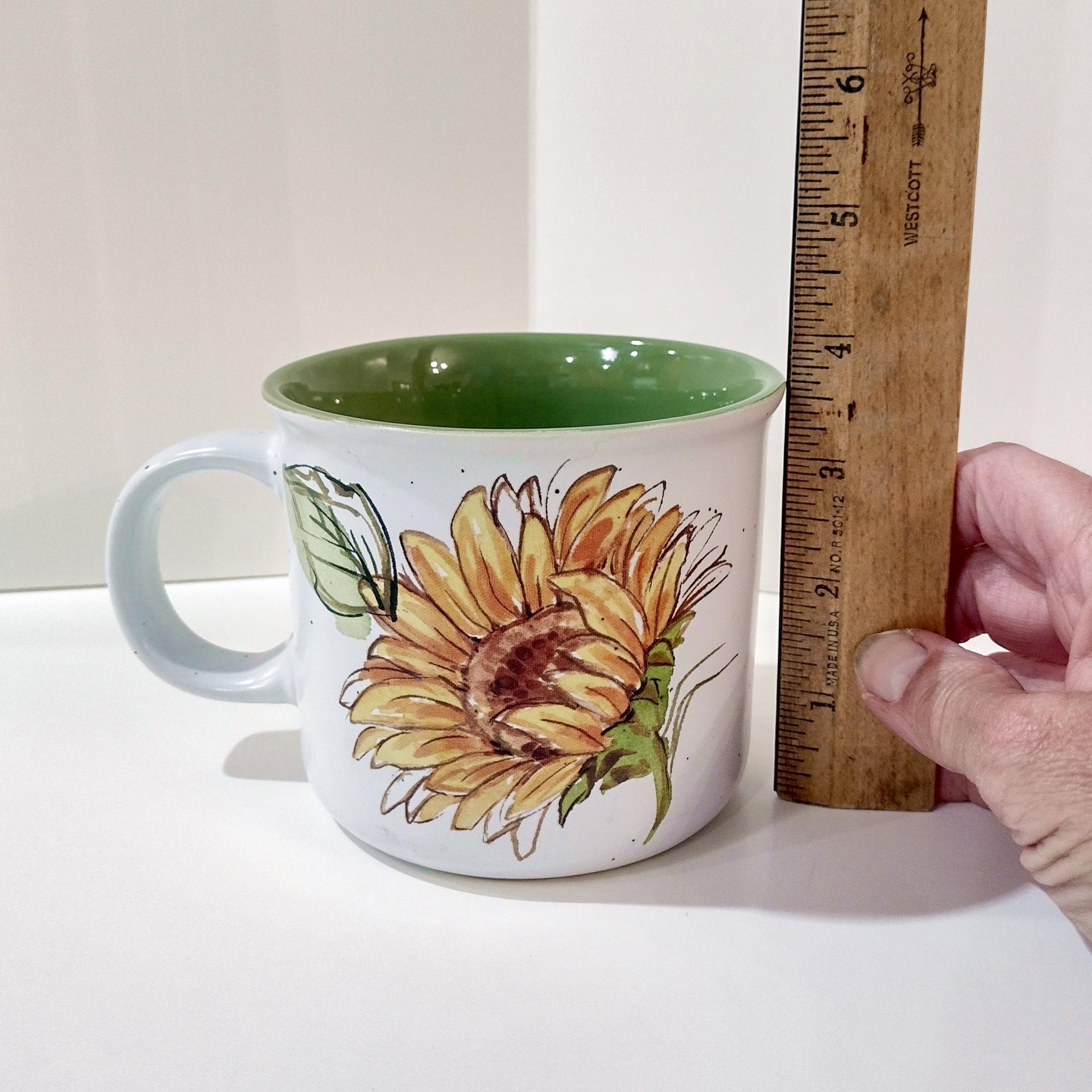 Vintage Sunflower 18 Ounce Ceramic Coffee Tea Mugs, Set of 2