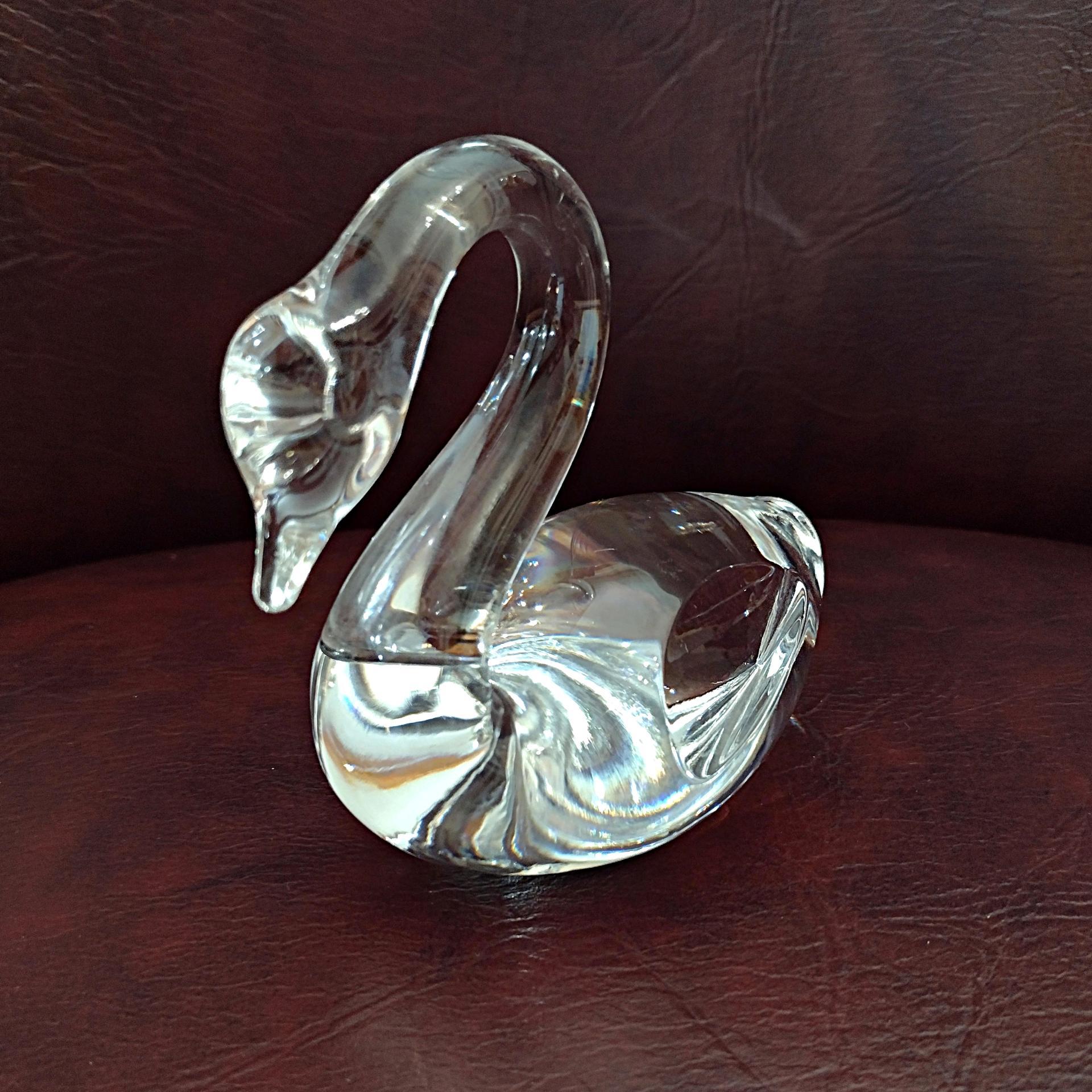 Vintage Crystal Glass Swan Figurine Paperweight, Crystal Anniversary Gift