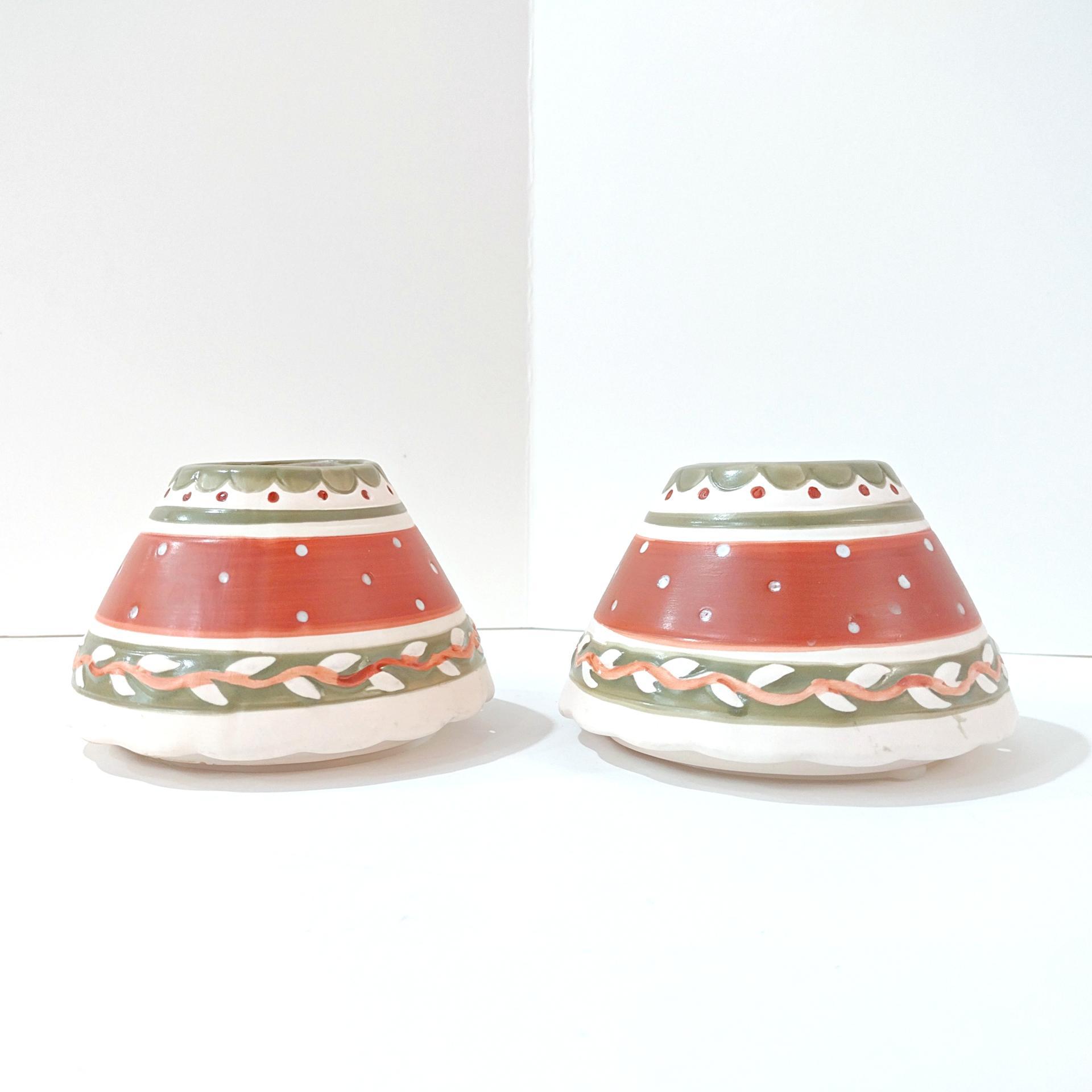 Vintage Southwestern Colored Mini Ceramic Jar Candle Shade Topper, Rust Red and Green Candle Accessory