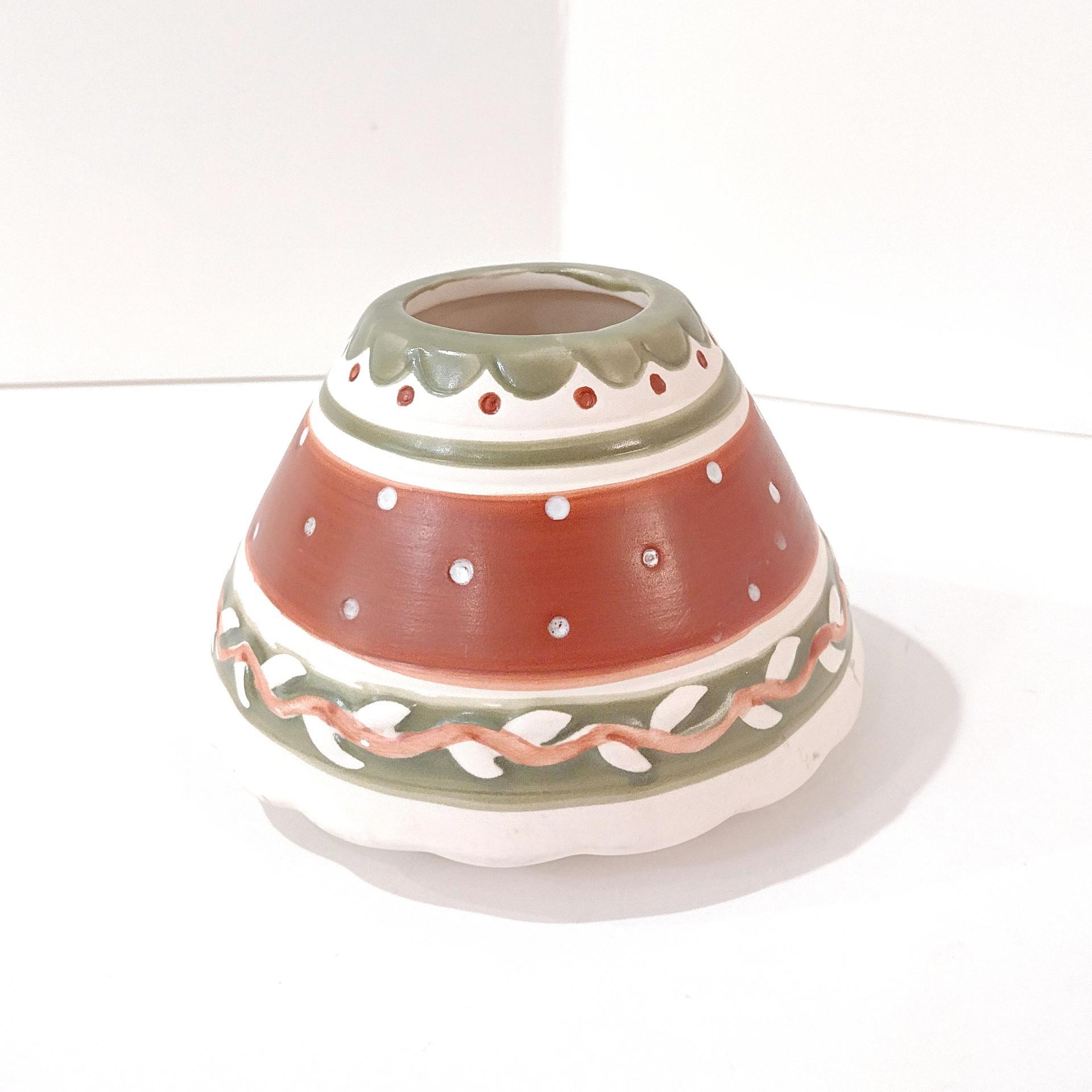 Vintage Southwestern Colored Mini Ceramic Jar Candle Shade Topper, Rust Red and Green Candle Accessory
