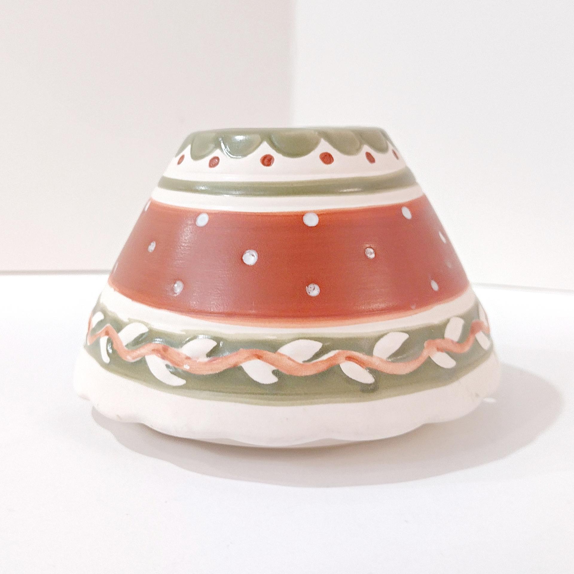 Vintage Southwestern Colored Mini Ceramic Jar Candle Shade Topper, Rust Red and Green Candle Accessory