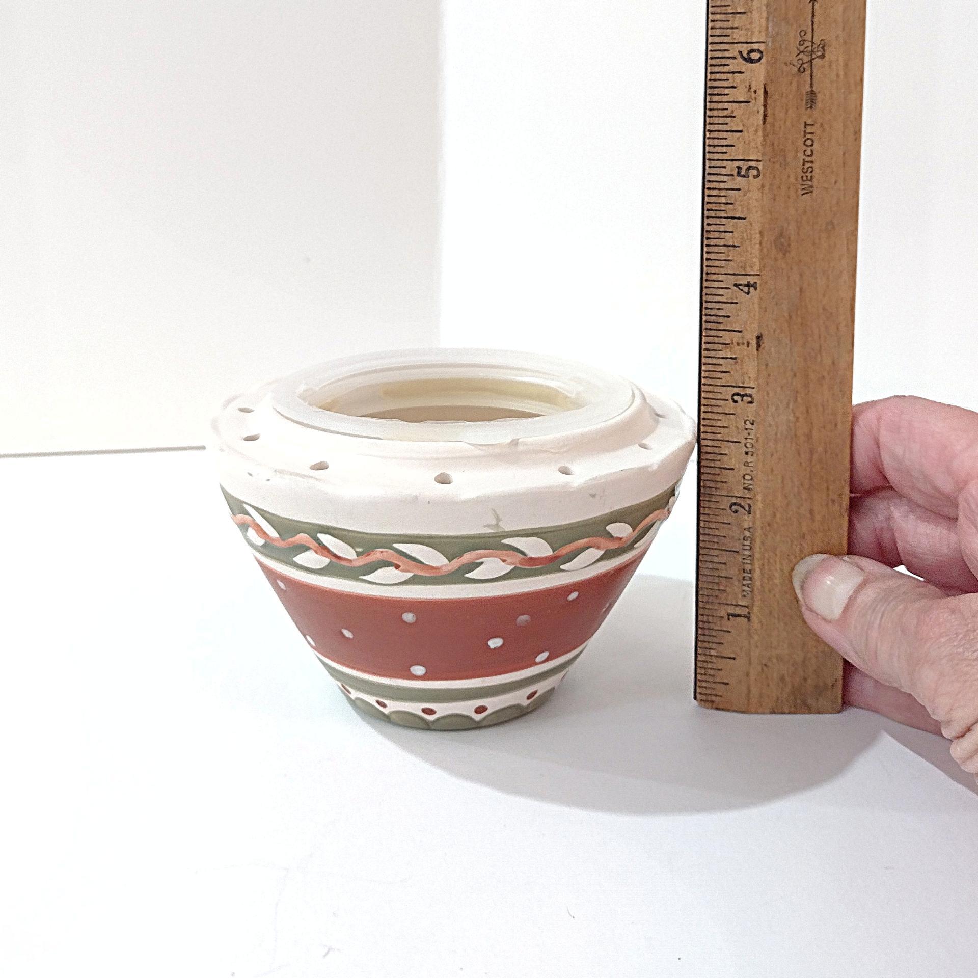 Vintage Southwestern Colored Mini Ceramic Jar Candle Shade Topper, Rust Red and Green Candle Accessory