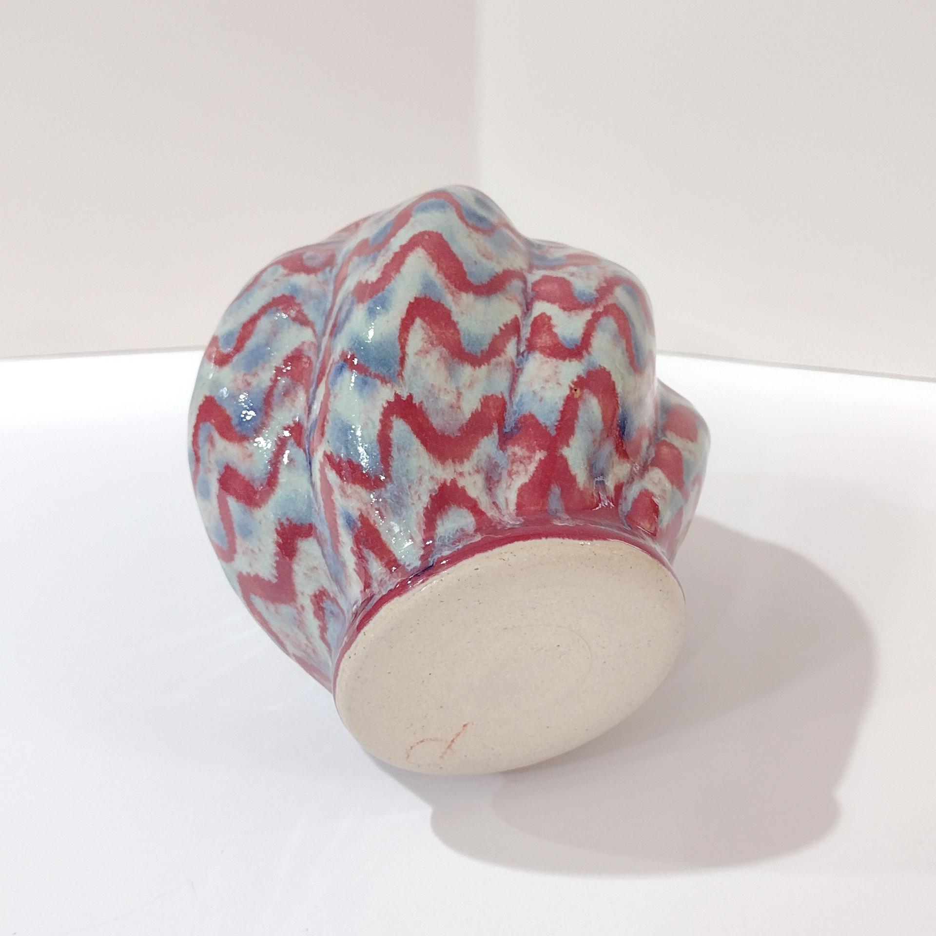 Vintage Red and Blue Swirled Hand Crafted Studio Pottery Ceramic Vase