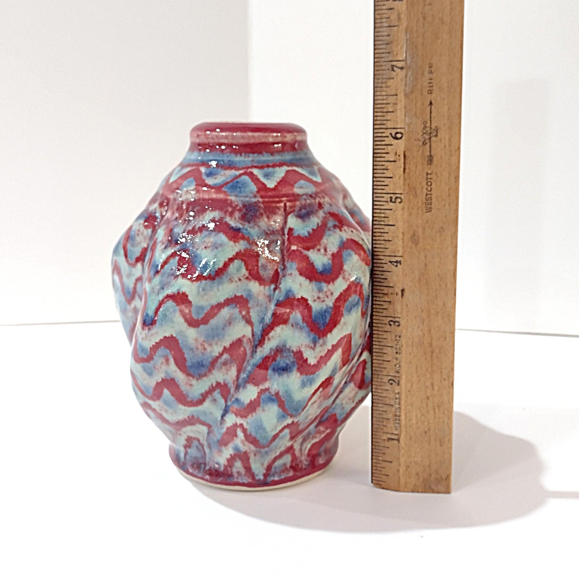 Vintage Red and Blue Swirled Hand Crafted Studio Pottery Ceramic Vase