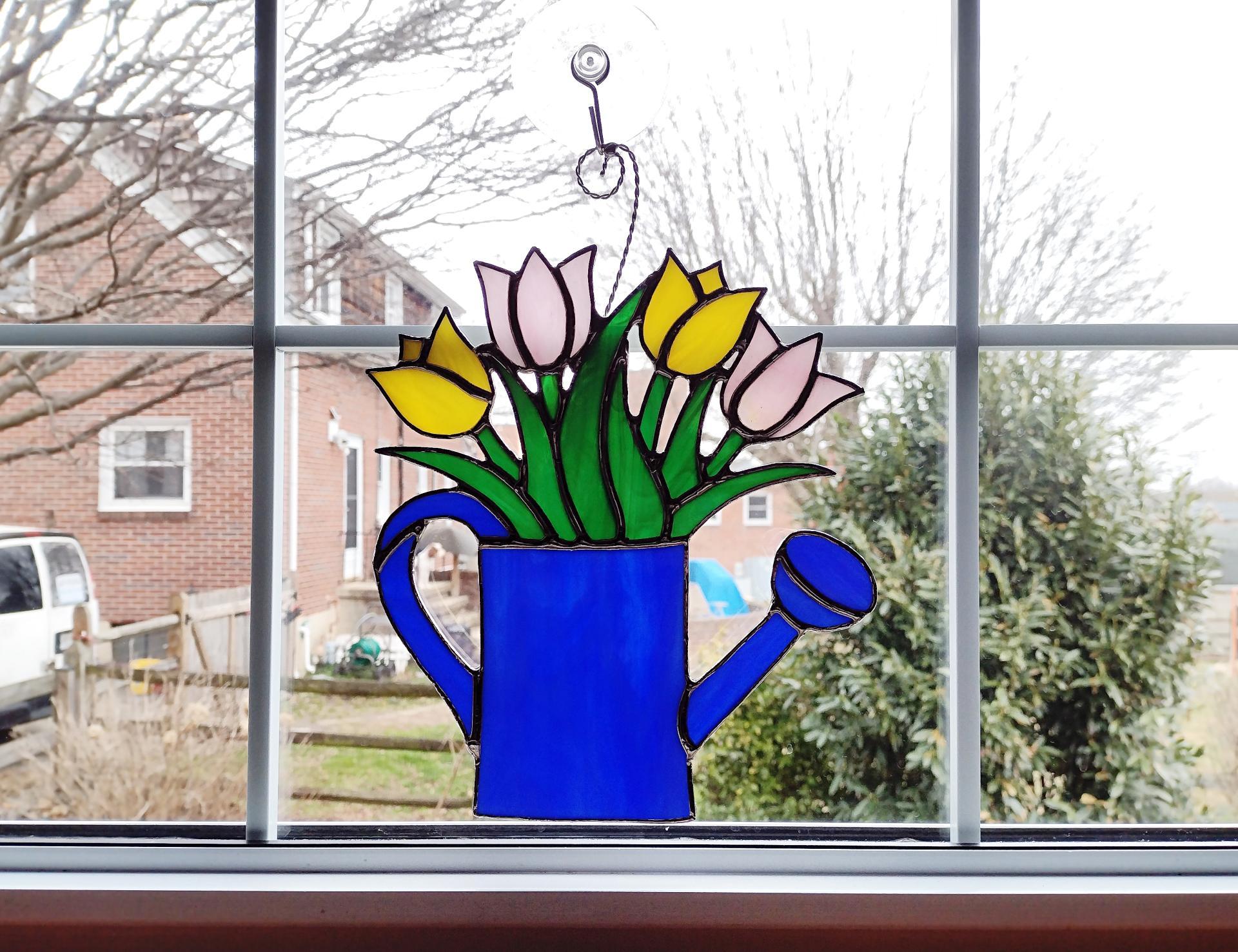 Stained Glass Tulip Bouquet in Watering Can