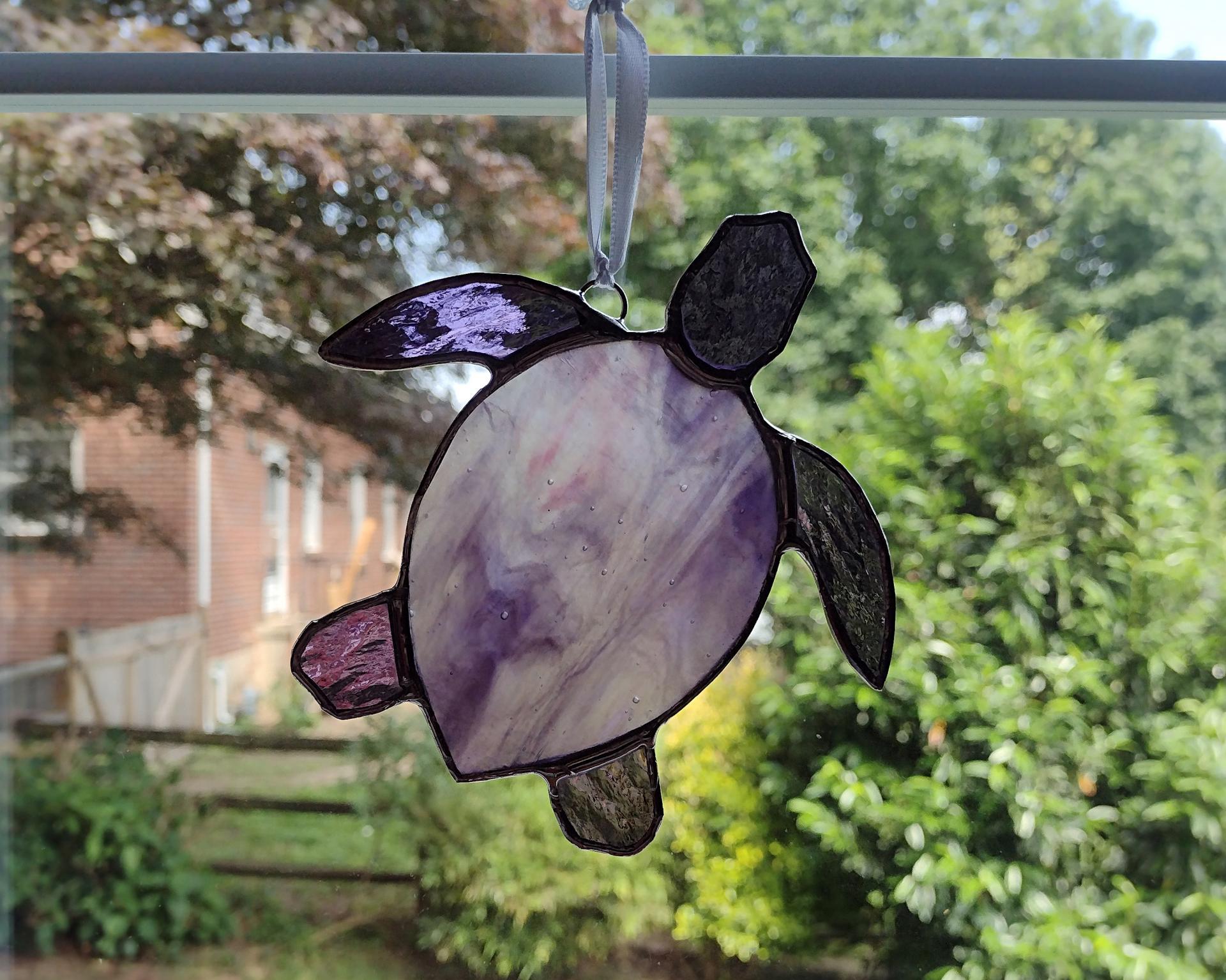 Stained Glass Sea Turtle Suncatcher, Purple Youghiogheny