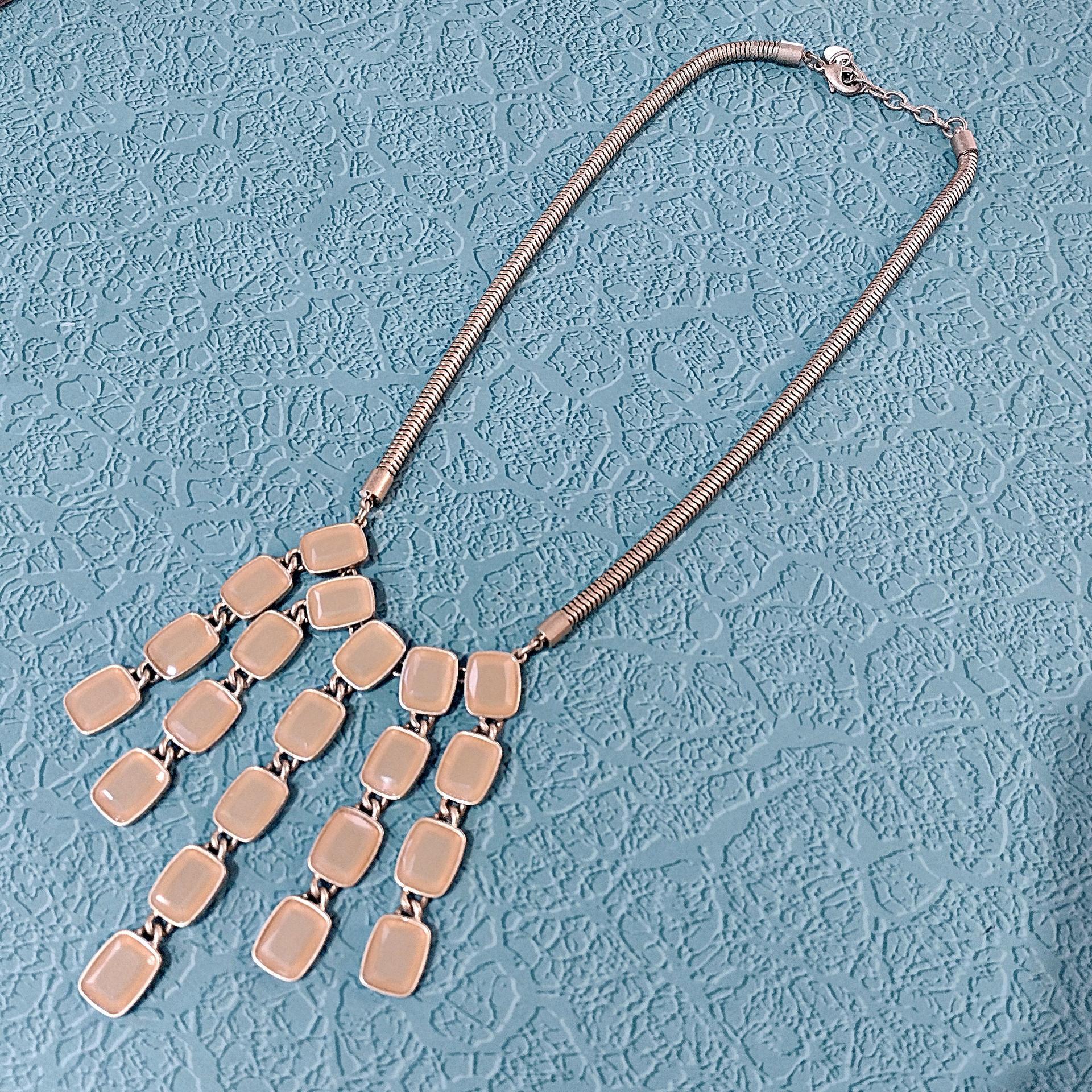 Vintage Talbots Tan Yellow Acrylic Cascade Statement Bib Necklace with Gold Tone Snake Chain, Adjustable Length 20" to 22"