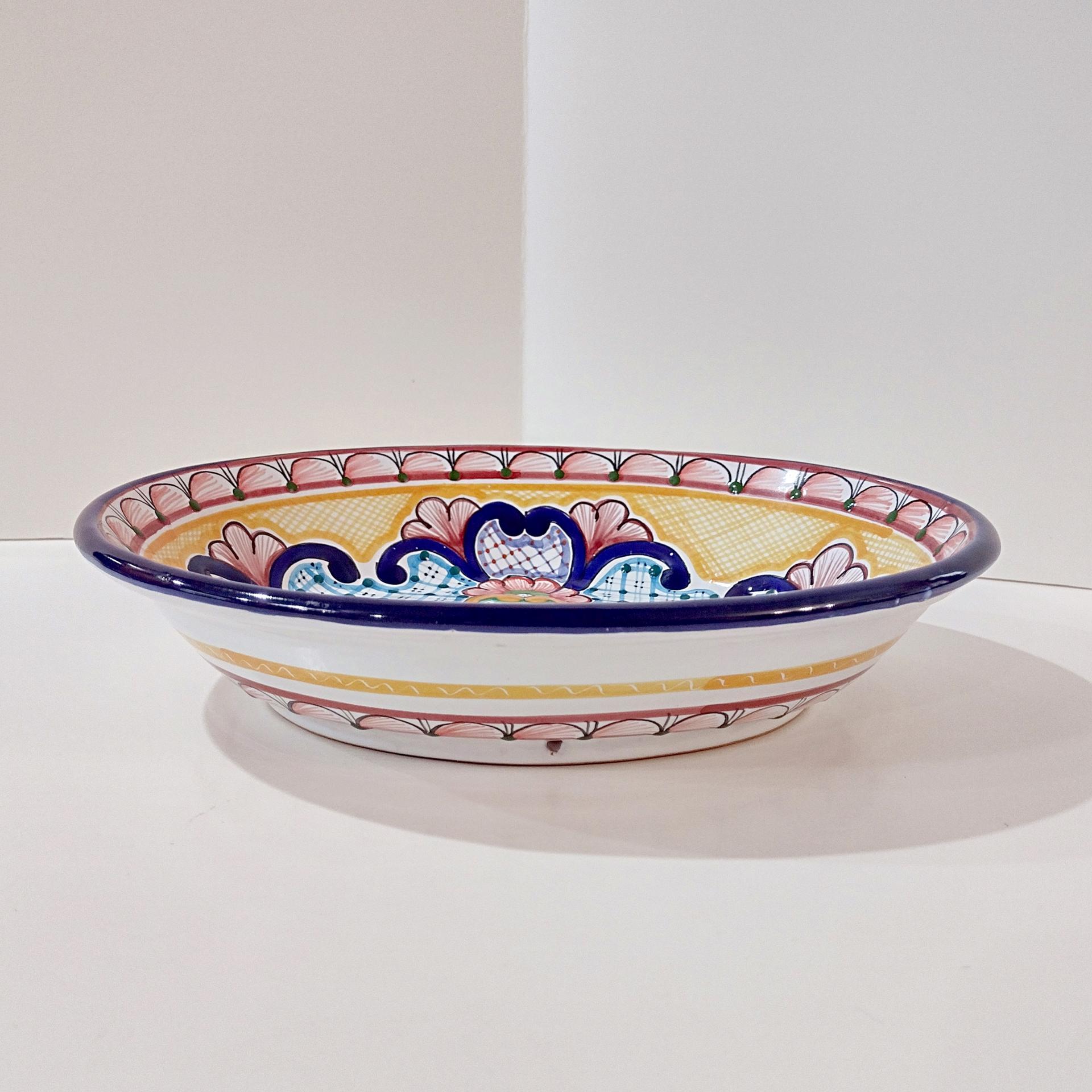 Vintage Authentic Talavera Mexican Oval Ceramic Serving Bowl, Hand Painted Floral Talavera Pottery