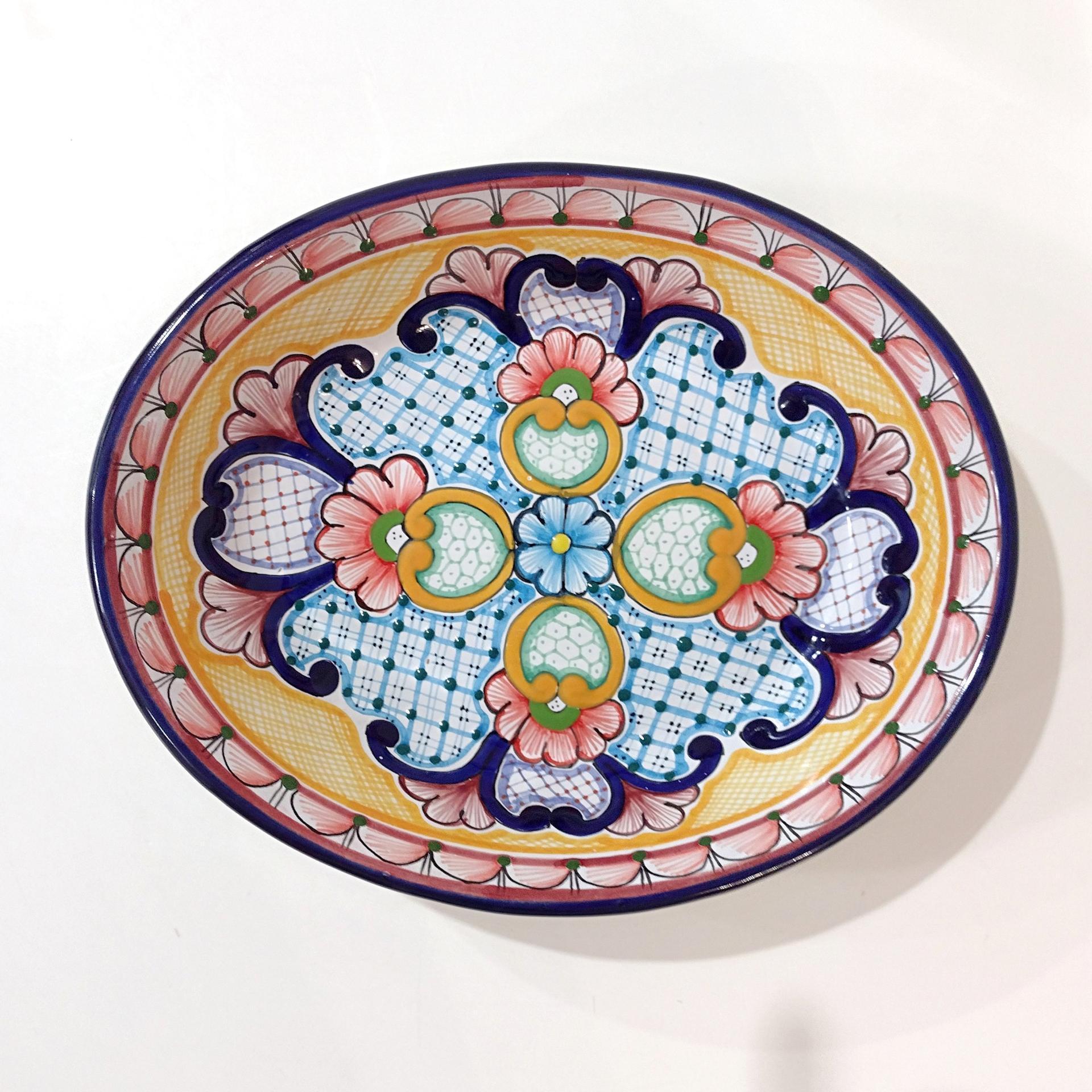 Vintage Authentic Talavera Mexican Oval Ceramic Serving Bowl, Hand Painted Floral Talavera Pottery