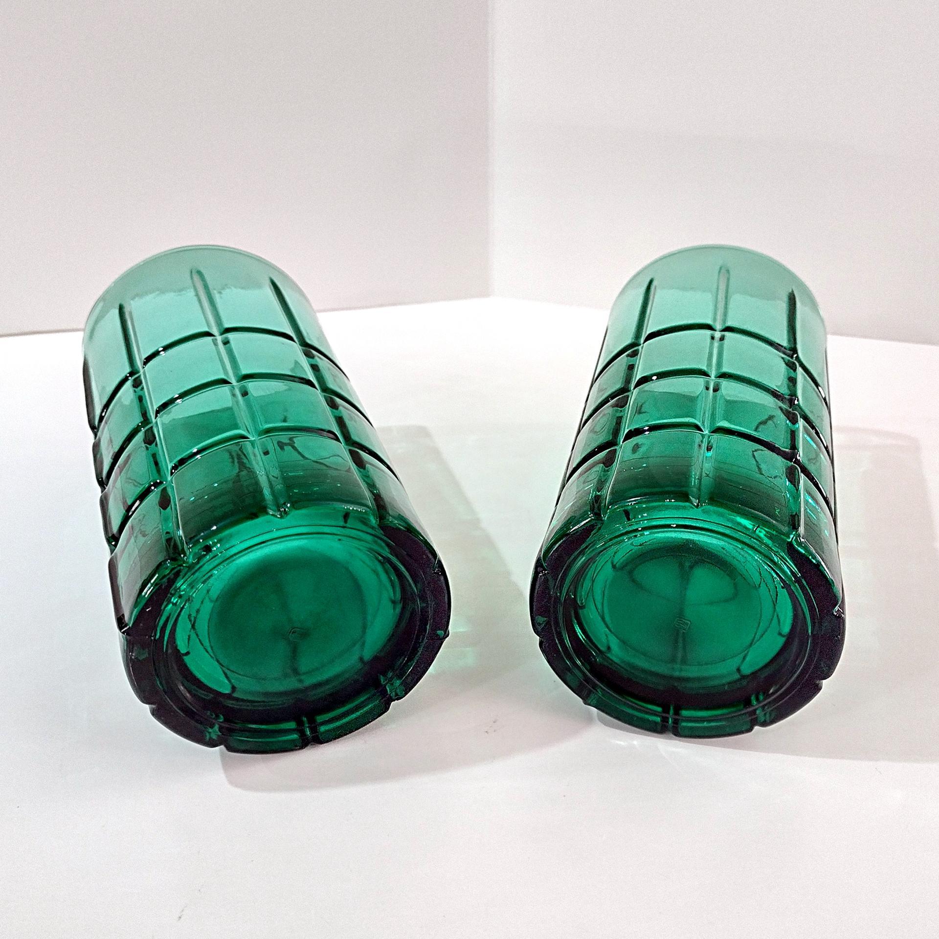 Vintage Anchor Hocking Dark Green Tartan Flat Iced Tea Glasses Tumblers, Set of Two