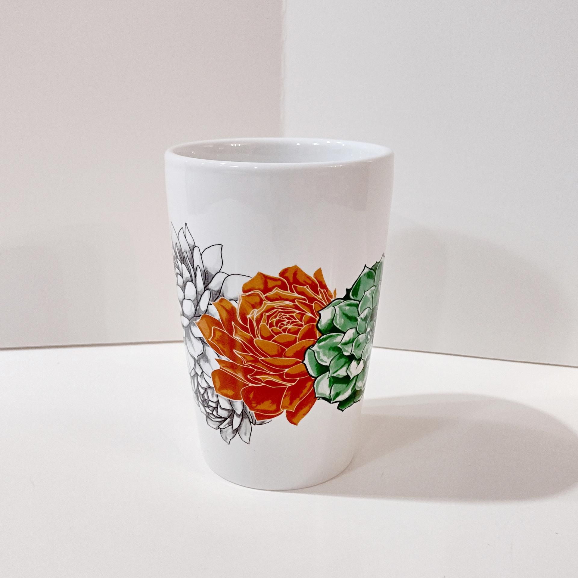 Tall Floral Ceramic Tumbler, Handle less Coffee Tea Mug