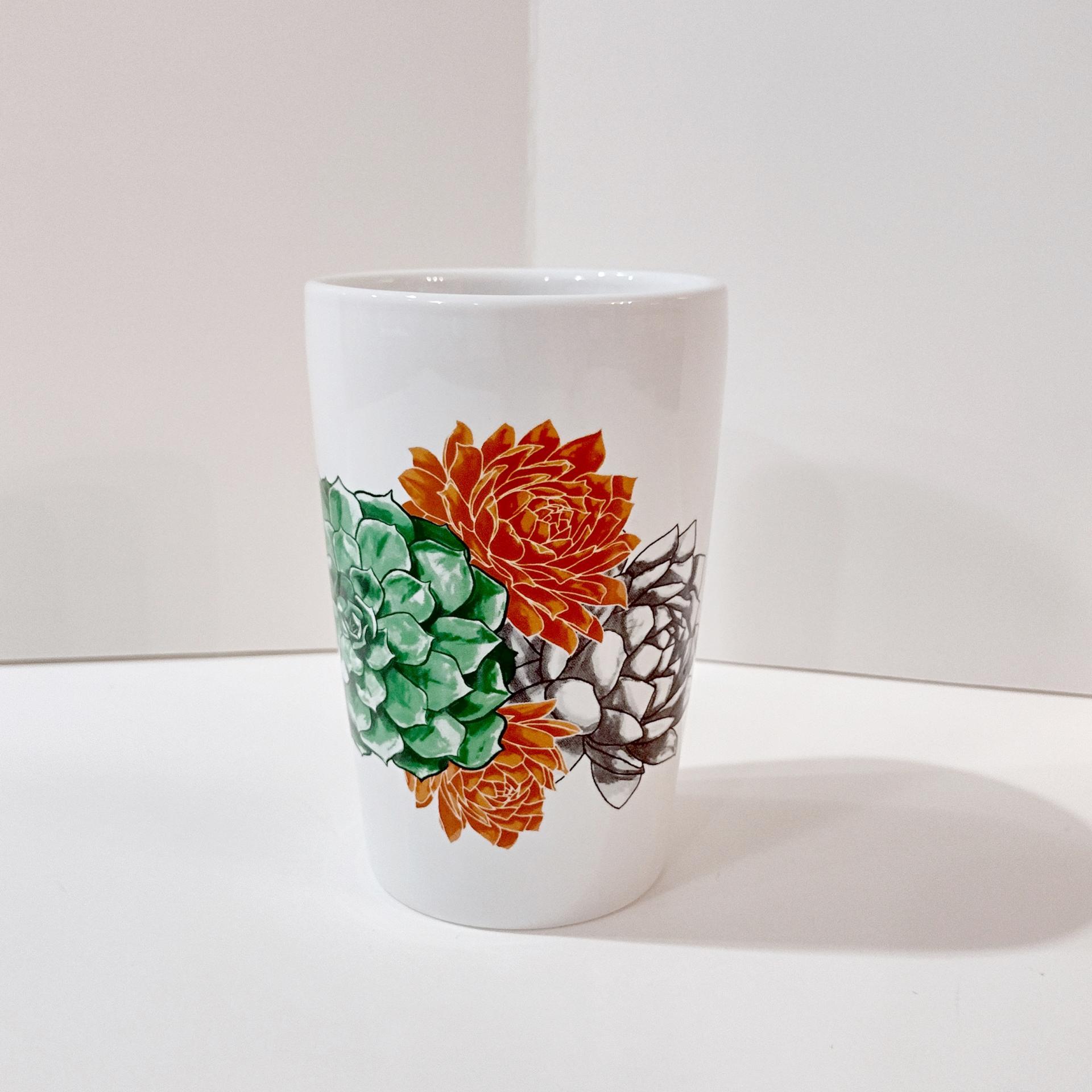 Tall Floral Ceramic Tumbler, Handle less Coffee Tea Mug