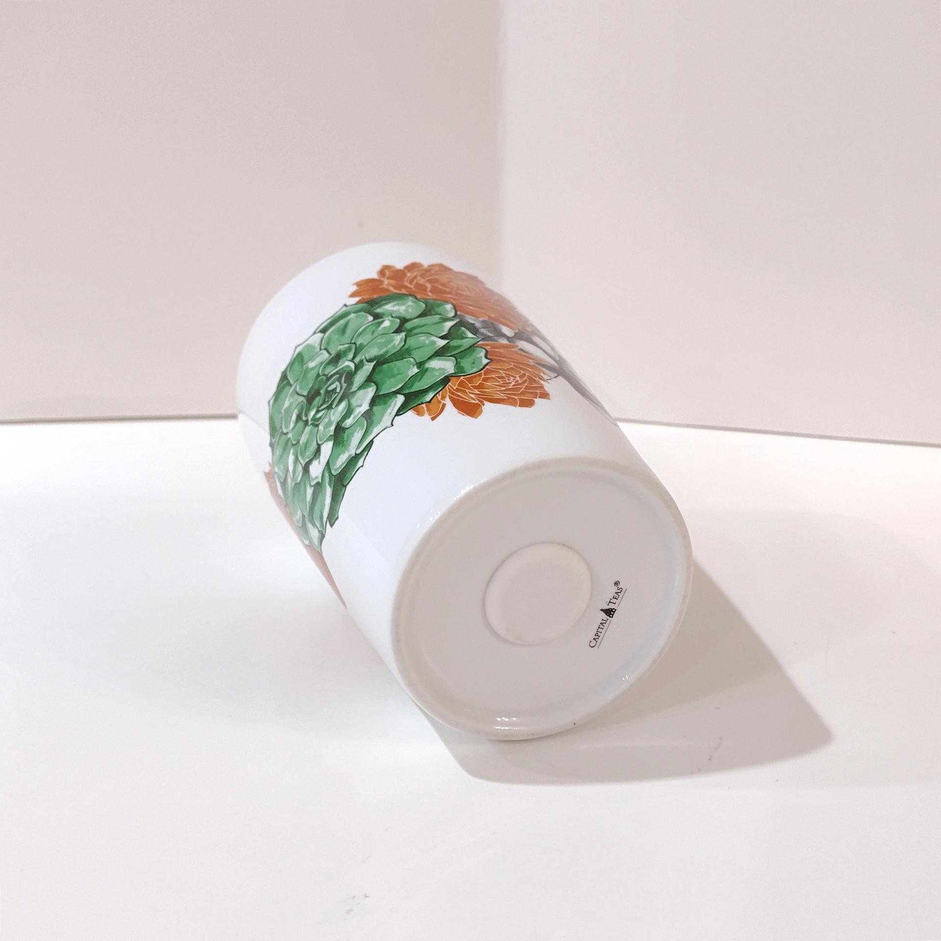 Tall Floral Ceramic Tumbler, Handle less Coffee Tea Mug