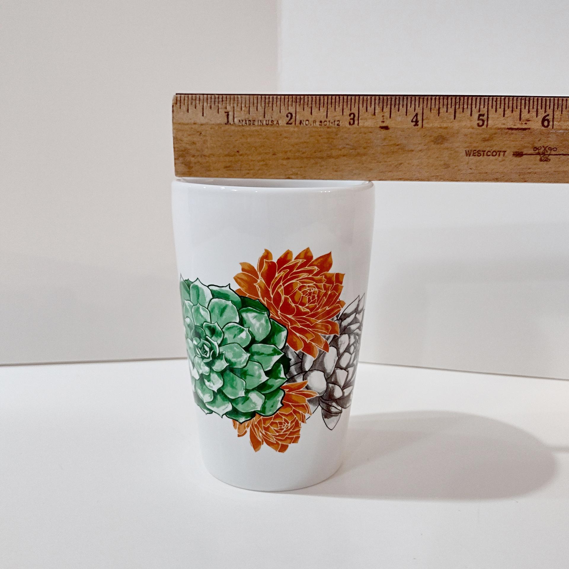 Tall Floral Ceramic Tumbler, Handle less Coffee Tea Mug