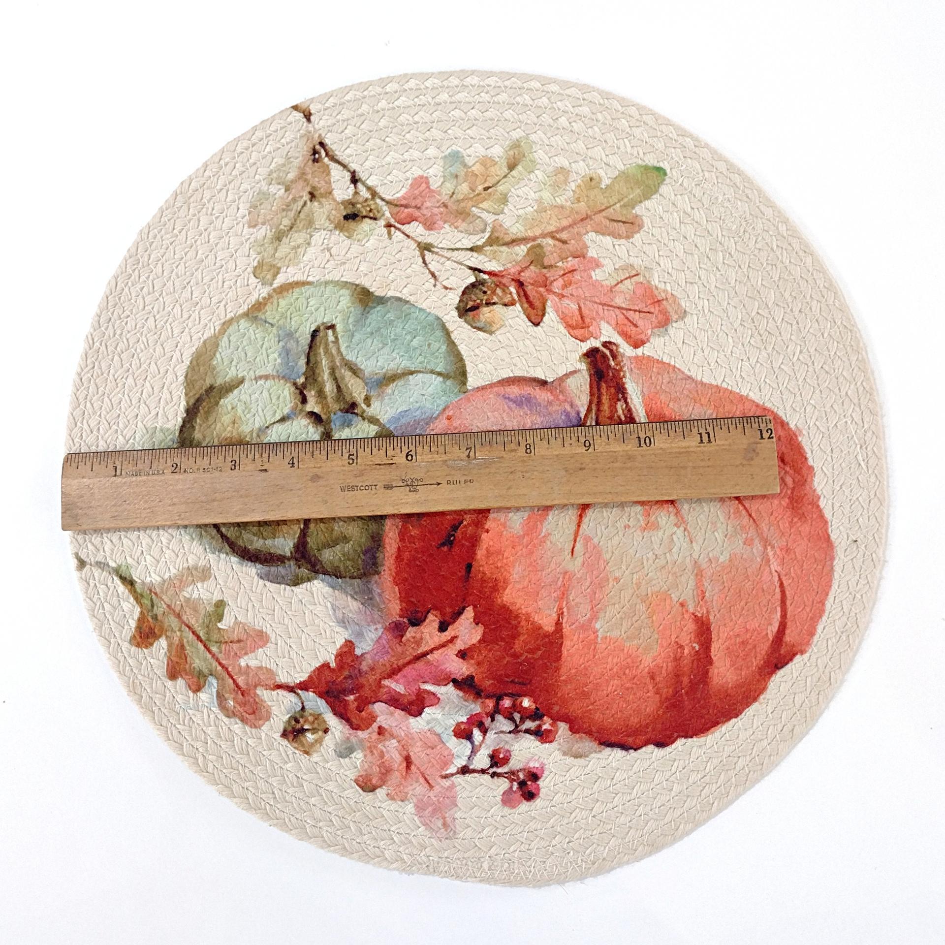 Vintage Round Fabric Fall Pumpkin Placemats, Set of 5