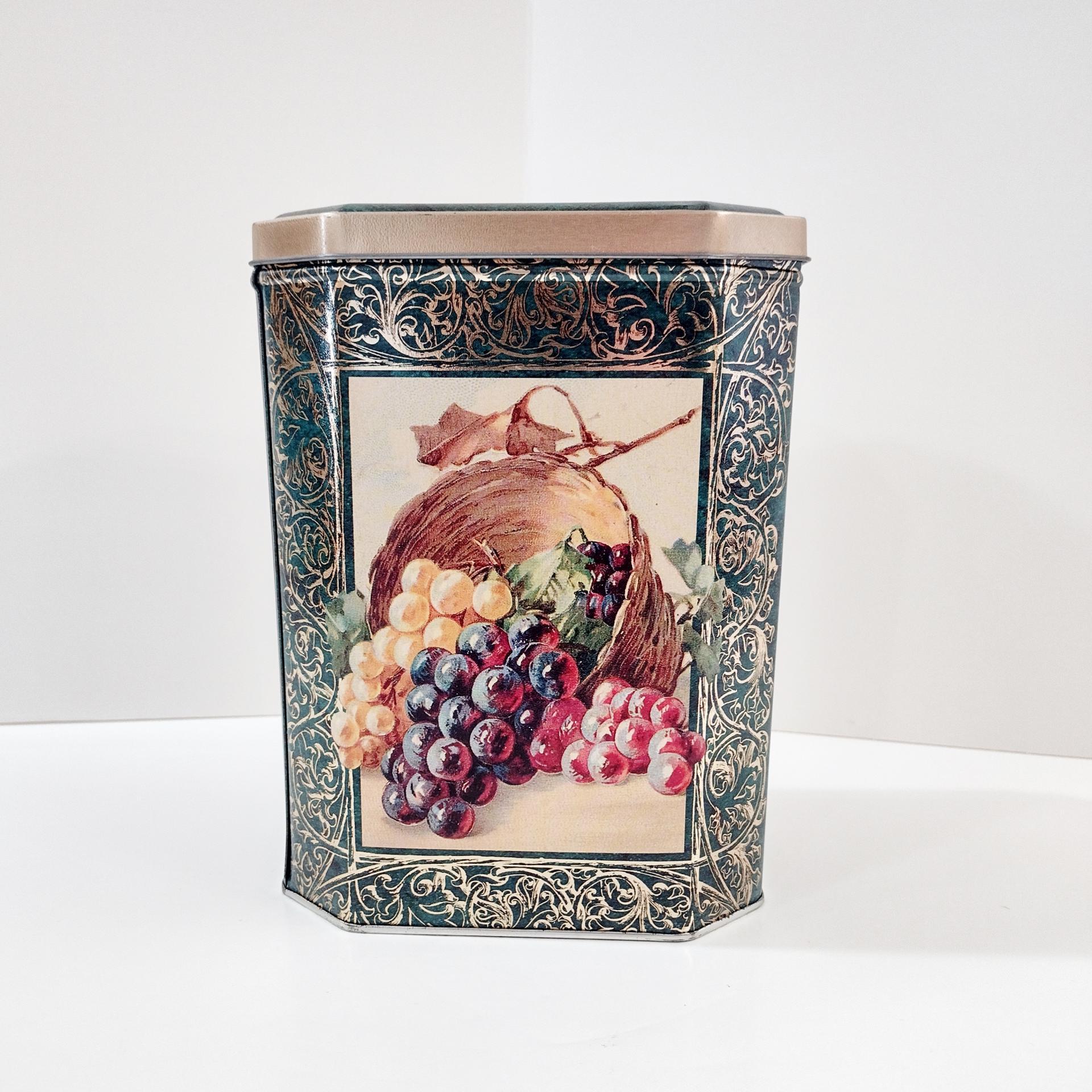 Vintage Natco Fruit Apples Grapes Basket Storage Tin, Original Double Chocolate Chip Cookies Tin Container