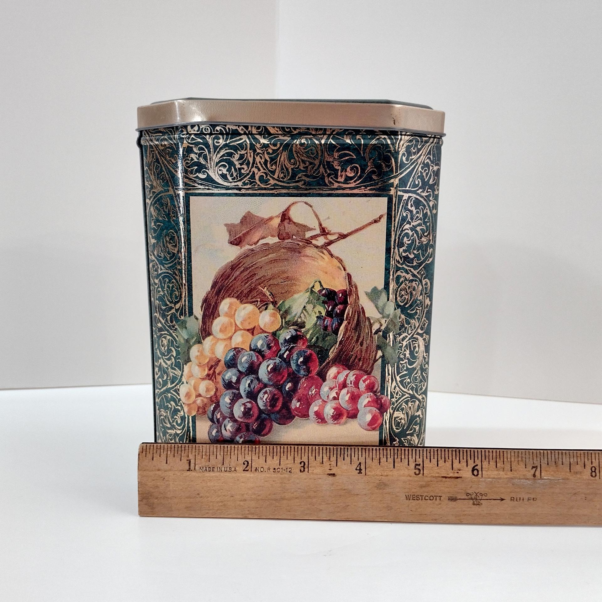 Vintage Natco Fruit Apples Grapes Basket Storage Tin, Original Double Chocolate Chip Cookies Tin Container