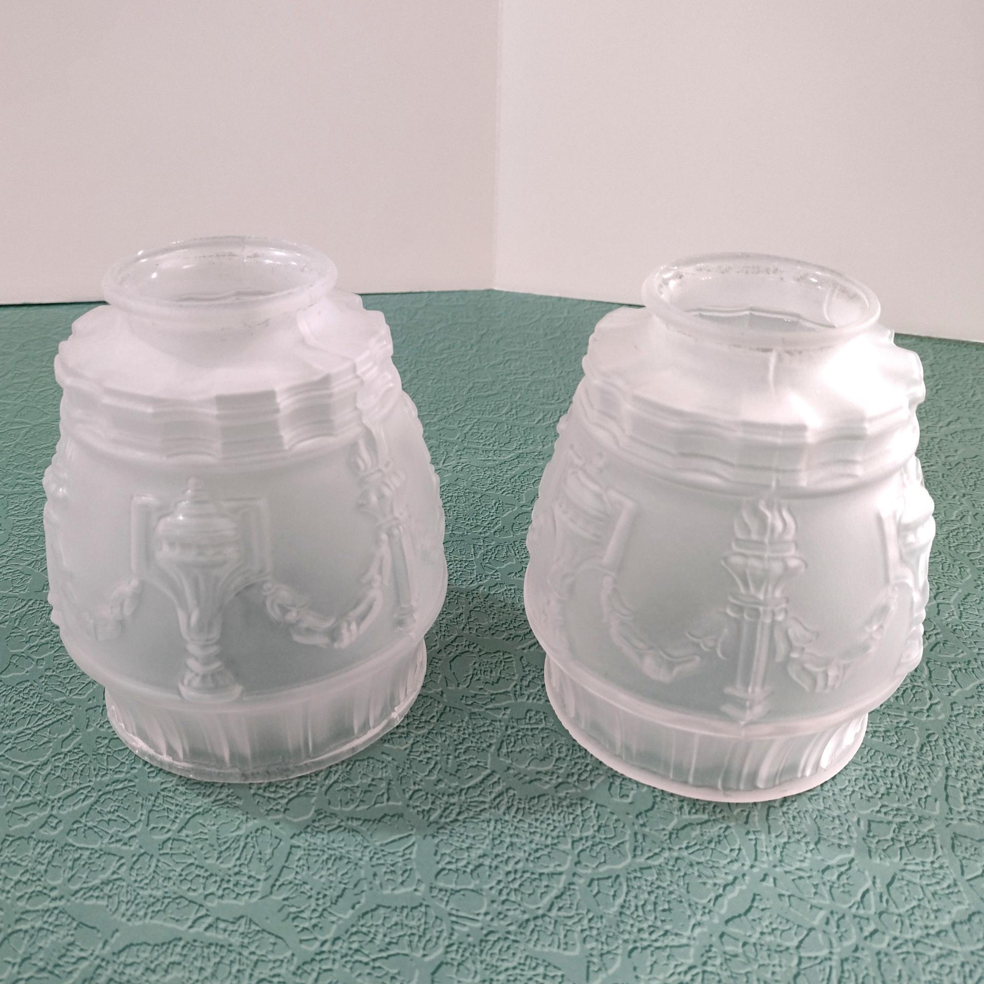 Vintage Classical Urn Torch and Drape Frosted Shades, Set of Two
