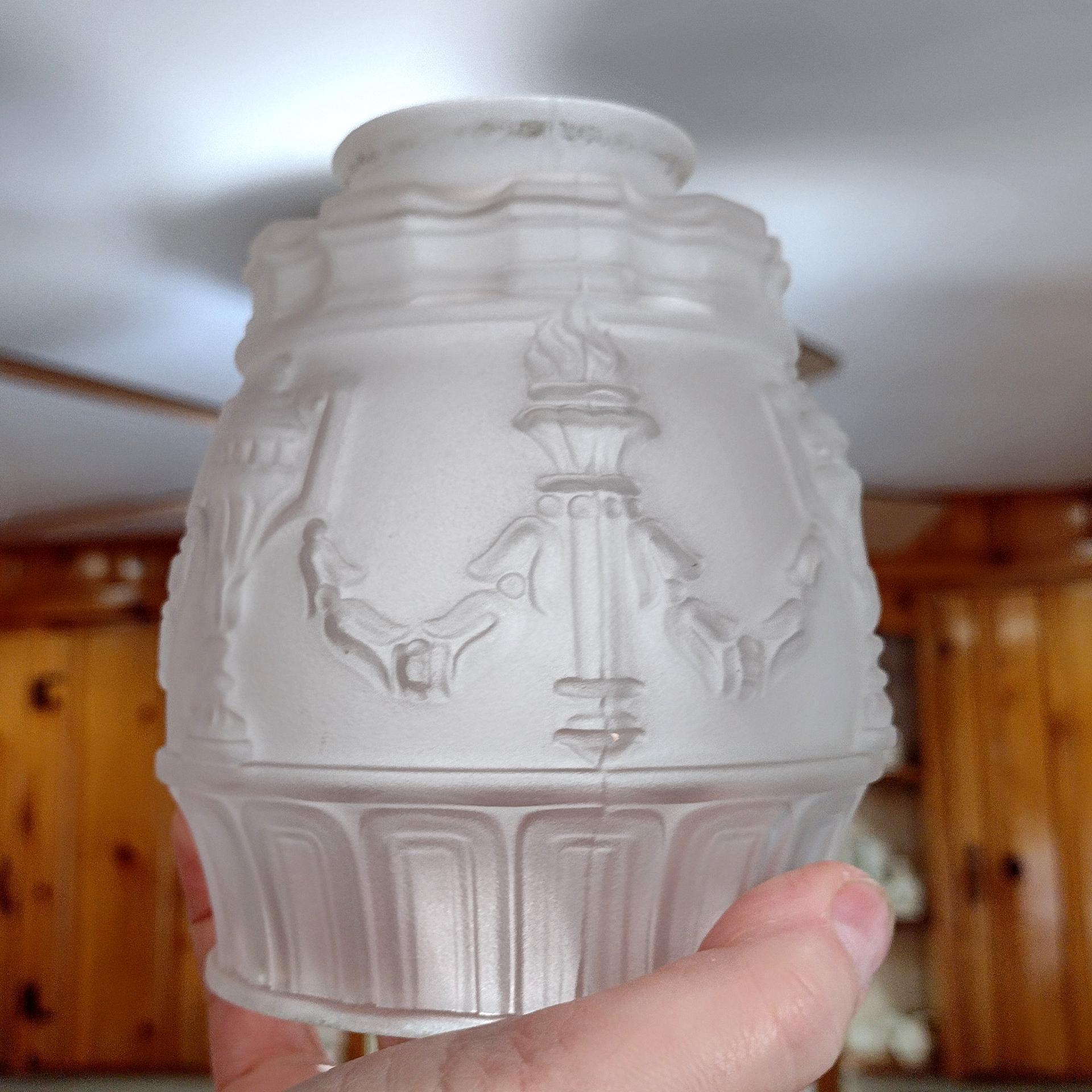 Vintage Classical Urn Torch and Drape Frosted Shades, Set of Two