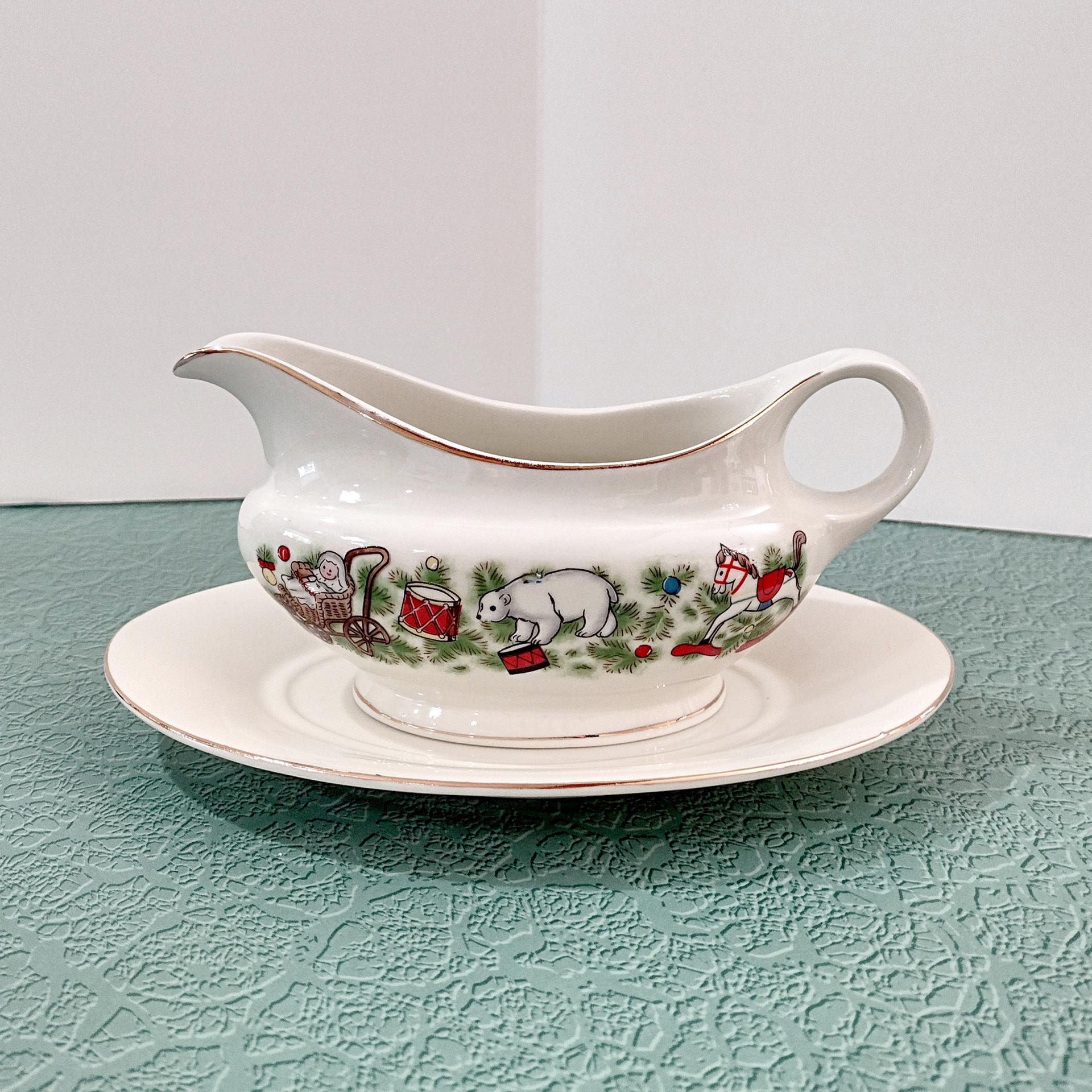 Vintage Marine Foundation Toys for Tots Gravy Boat with Under Dish, Toy Shop Christmas Sauce Boat