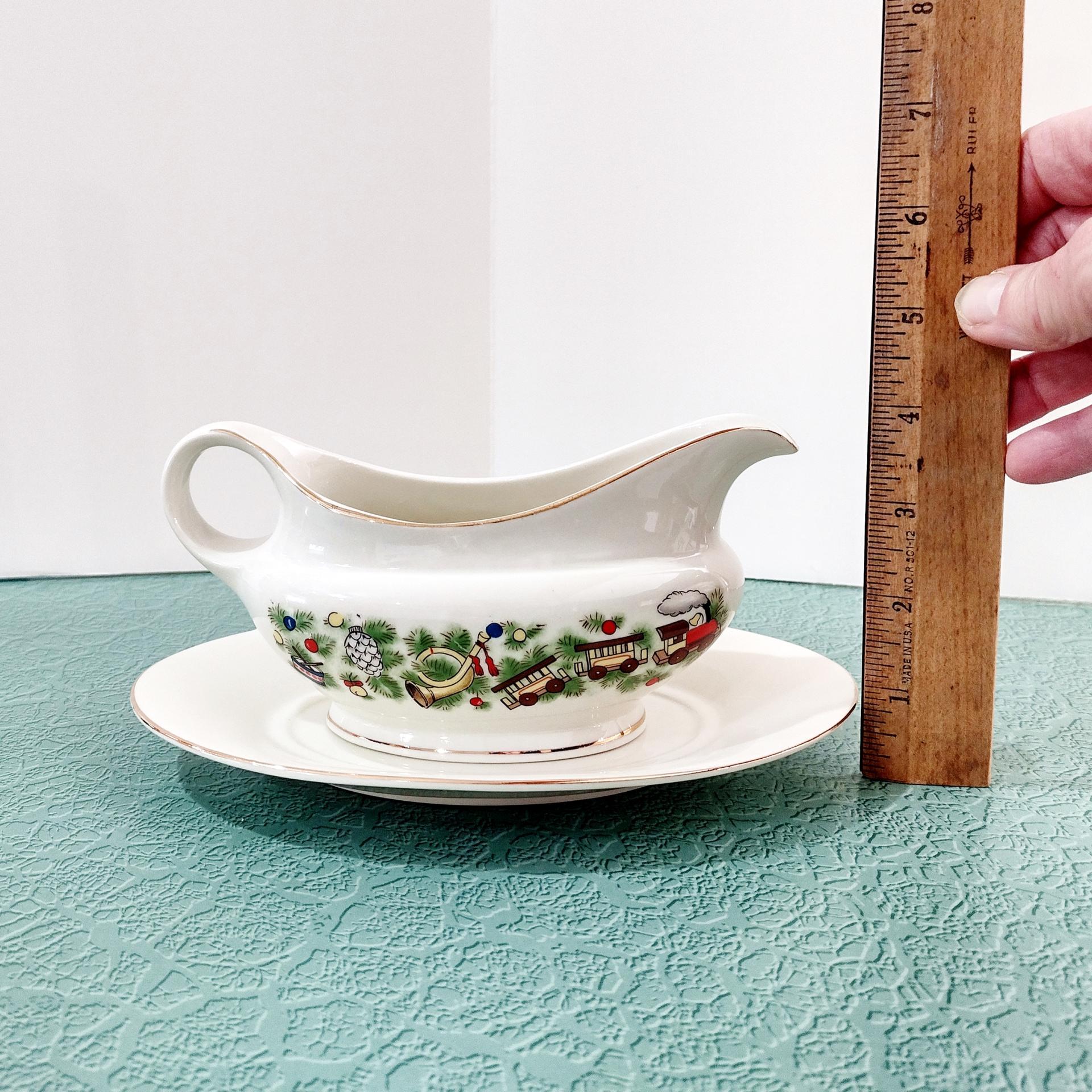 Vintage Marine Foundation Toys for Tots Gravy Boat with Under Dish, Toy Shop Christmas Sauce Boat
