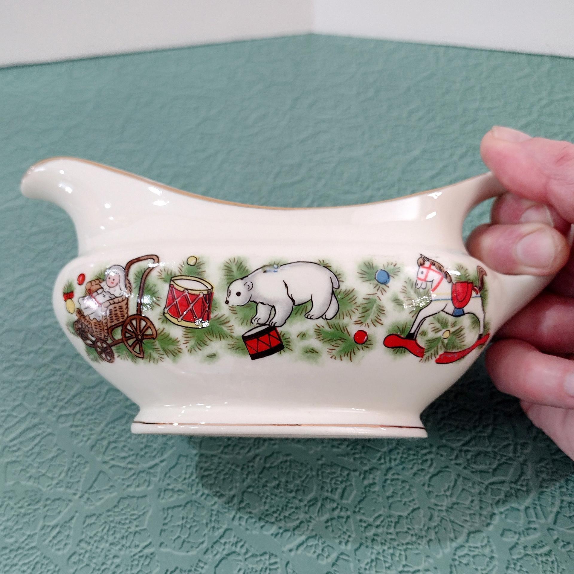 Vintage Marine Foundation Toys for Tots Gravy Boat with Under Dish, Toy Shop Christmas Sauce Boat
