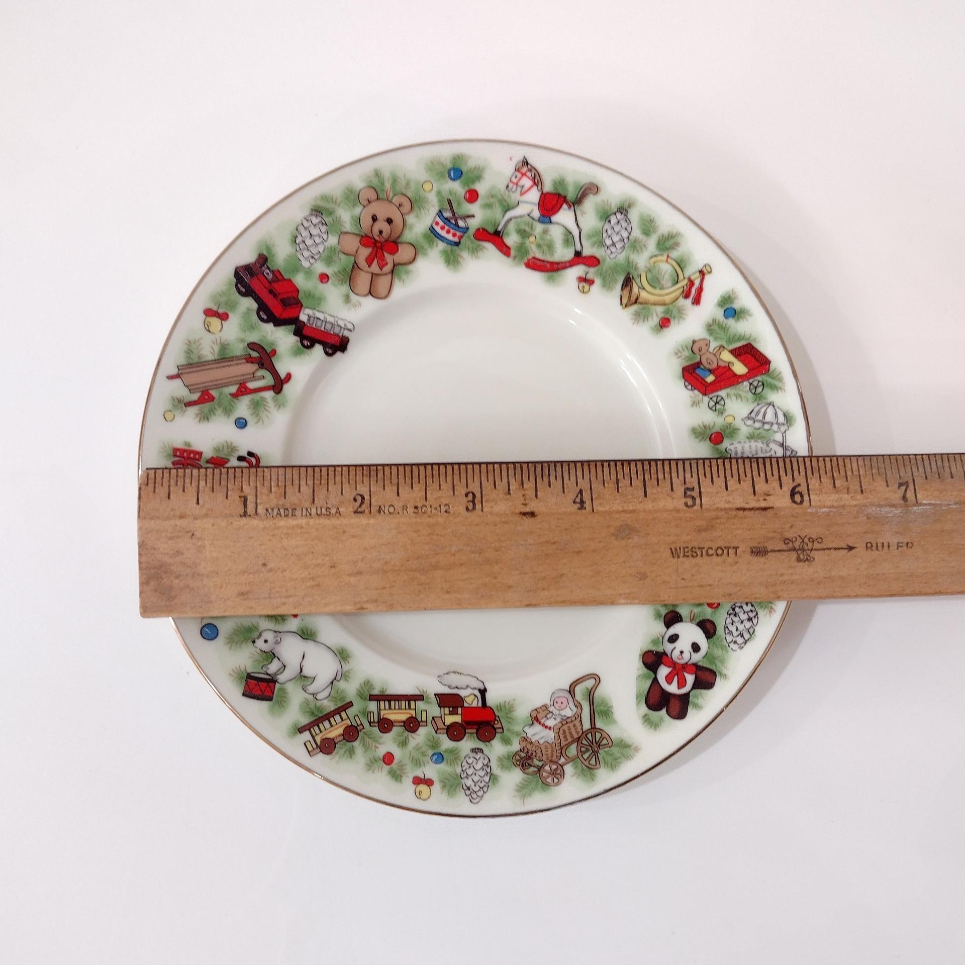 Vintage Marine Foundation Toys for Tots Flat Tea Cups and Saucers, Set of Four, Toy Shop Christmas Tea Set