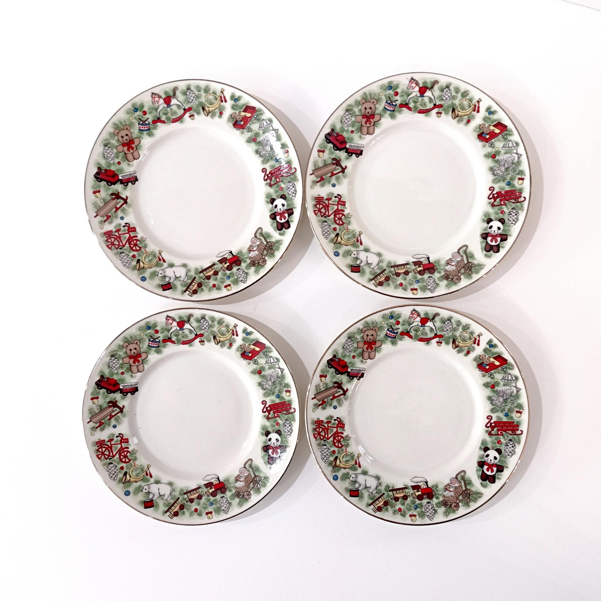 Vintage Marine Foundation Toys for Tots Flat Tea Cups and Saucers, Set of Four, Toy Shop Christmas Tea Set