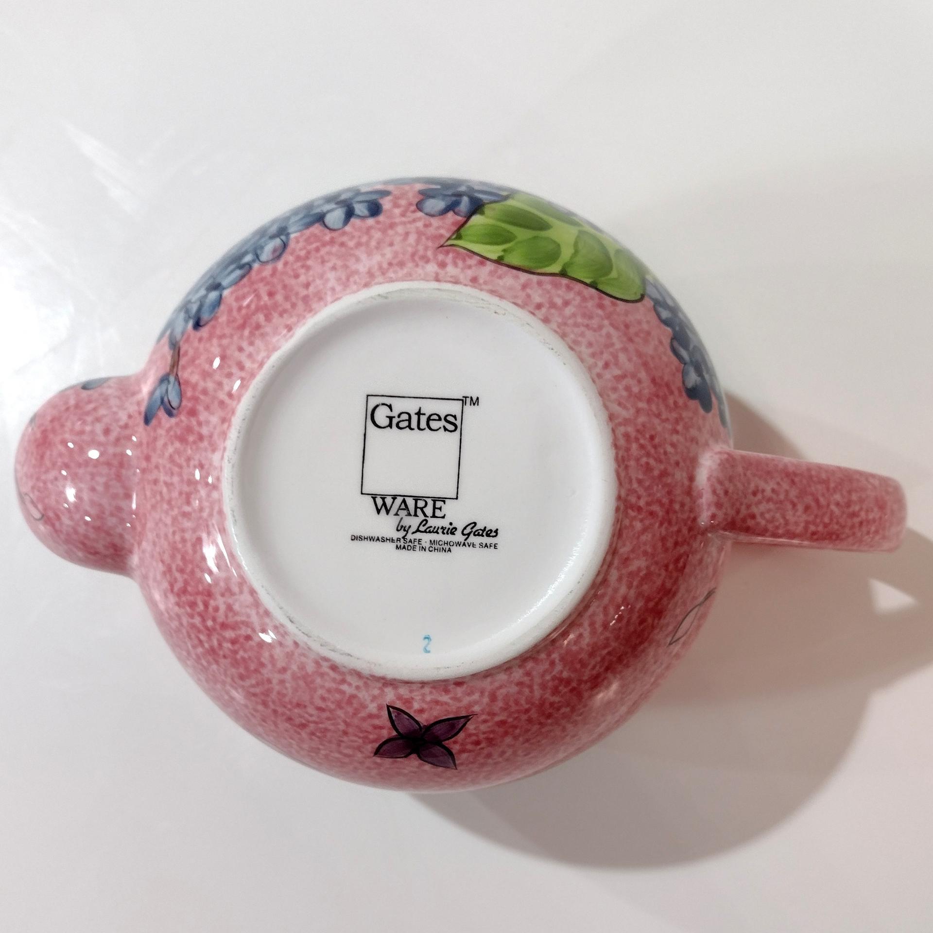 Vintage Laurie Gates Hydrangea Ceramic Pink Spongeware Tea Pot
