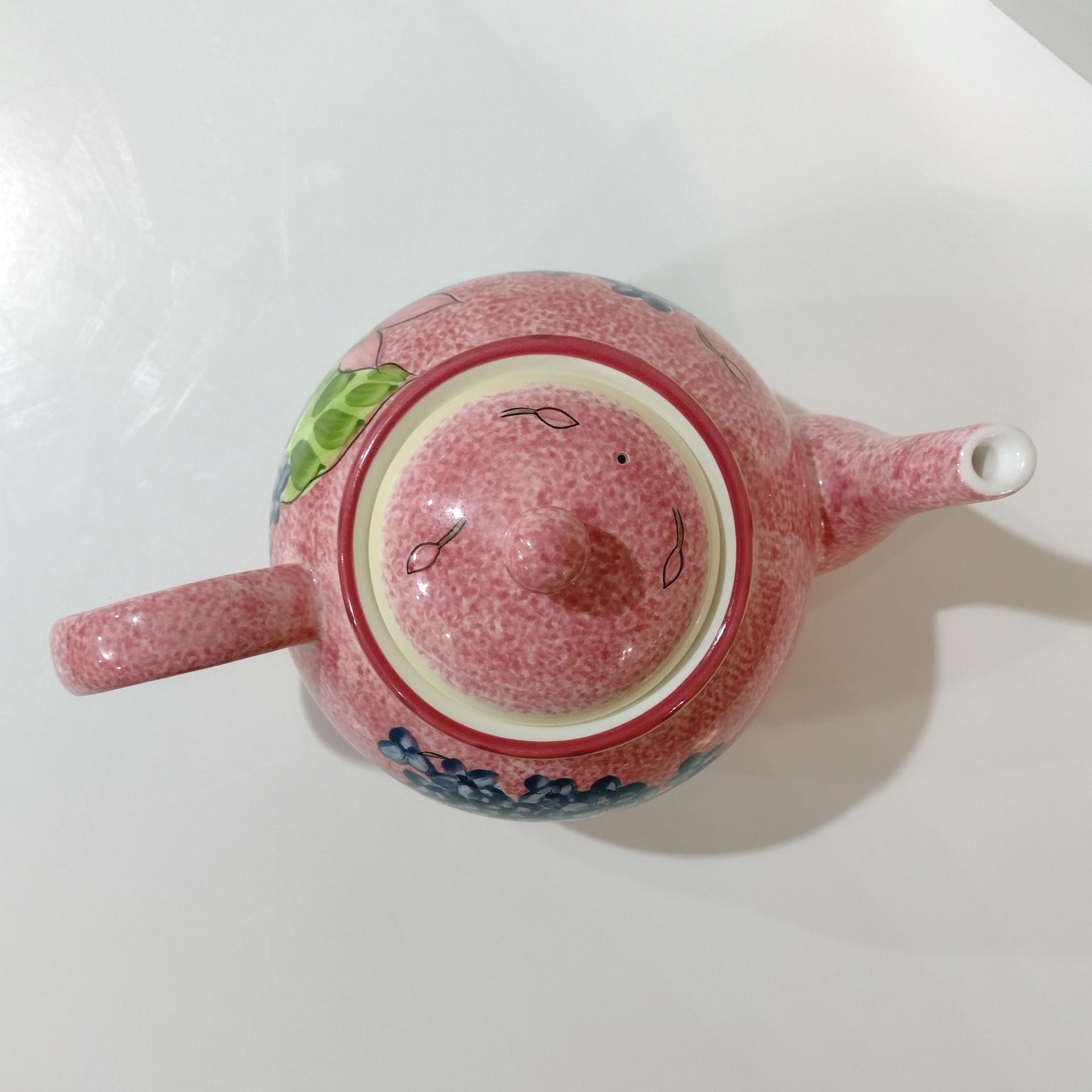Vintage Laurie Gates Hydrangea Ceramic Pink Spongeware Tea Pot