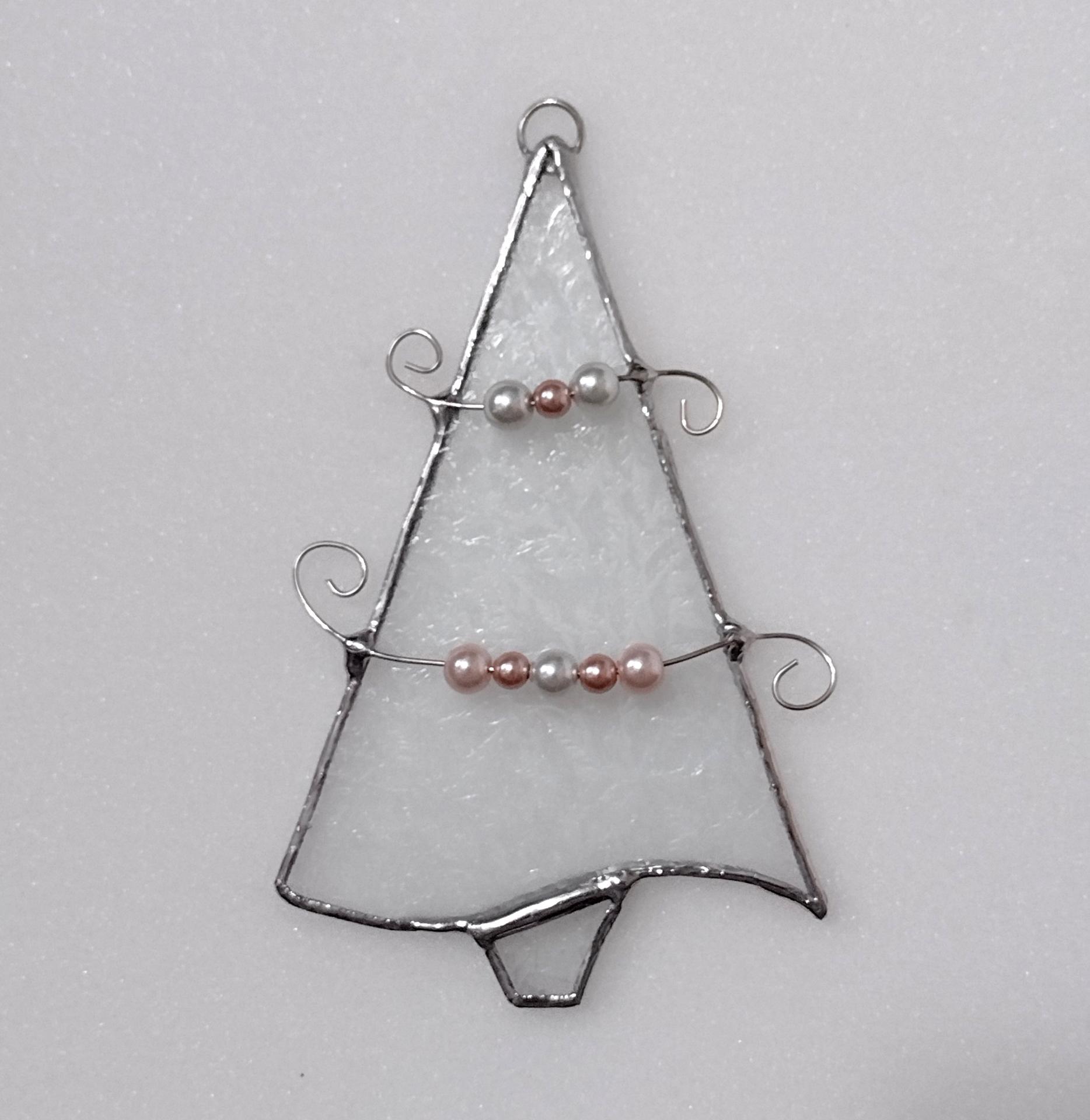 Beaded Stained Glass Christmas Tree, Etched Glue Chip Glass