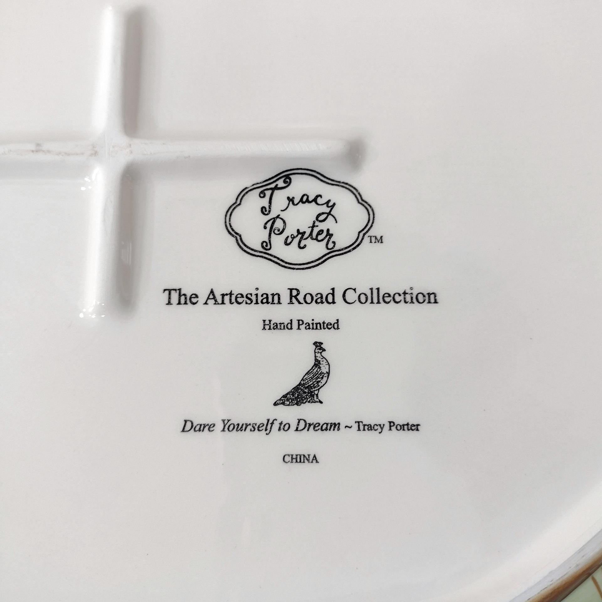 Vintage Hand Painted Tracy Porter The Artesian Road Ceramic Serving Tray Platter, Peacock Floral Design