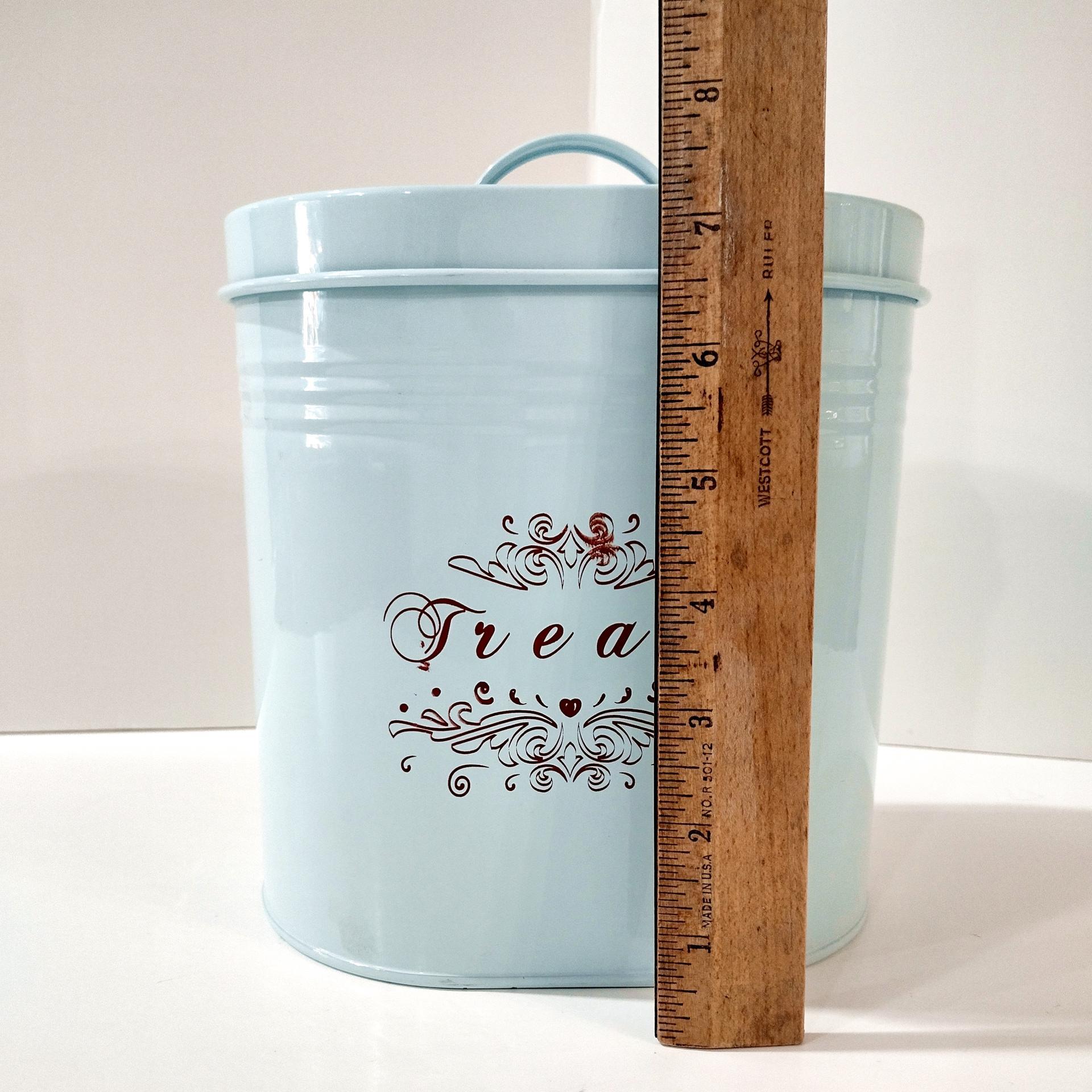 Aqua Blue Treats Tin with Handle Lid, Oval Pet Treat Storage Container