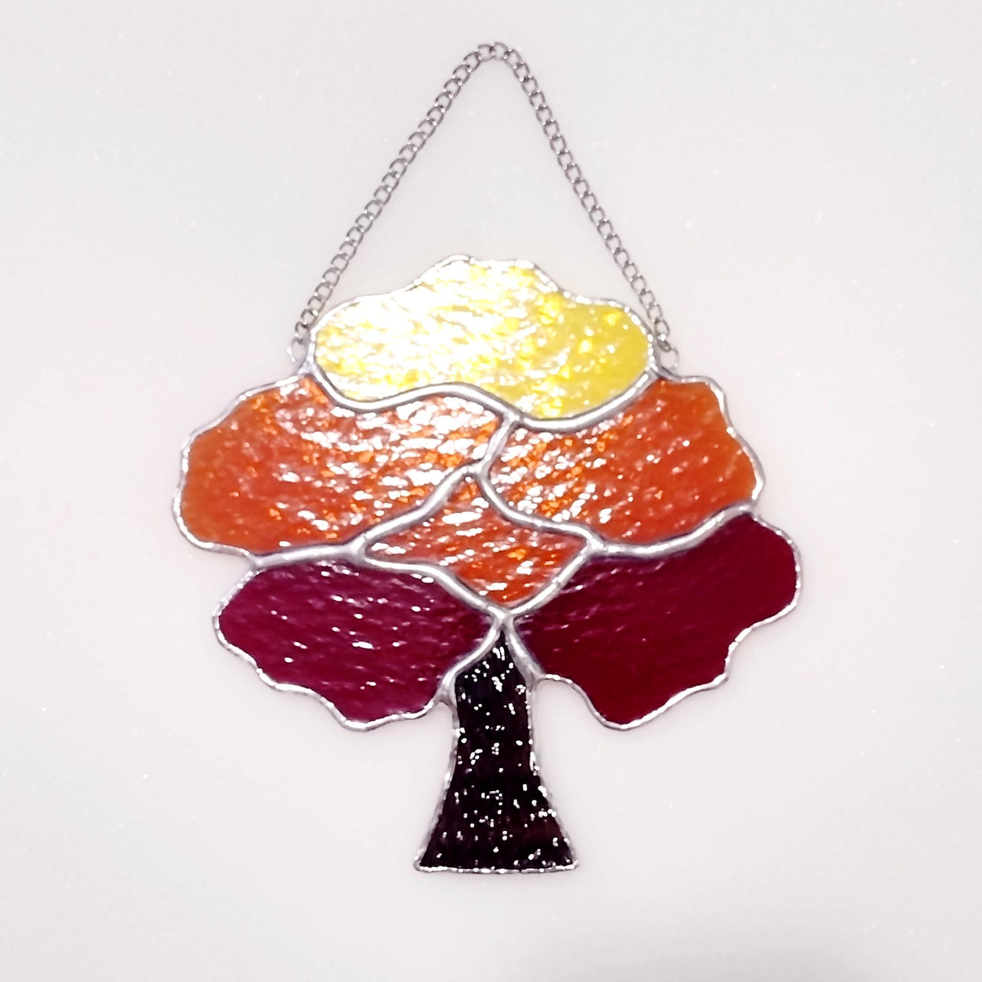 Stained Glass Fall Tree Suncatcher, Autumn Tree Window Decoration, Halloween Fall Decor