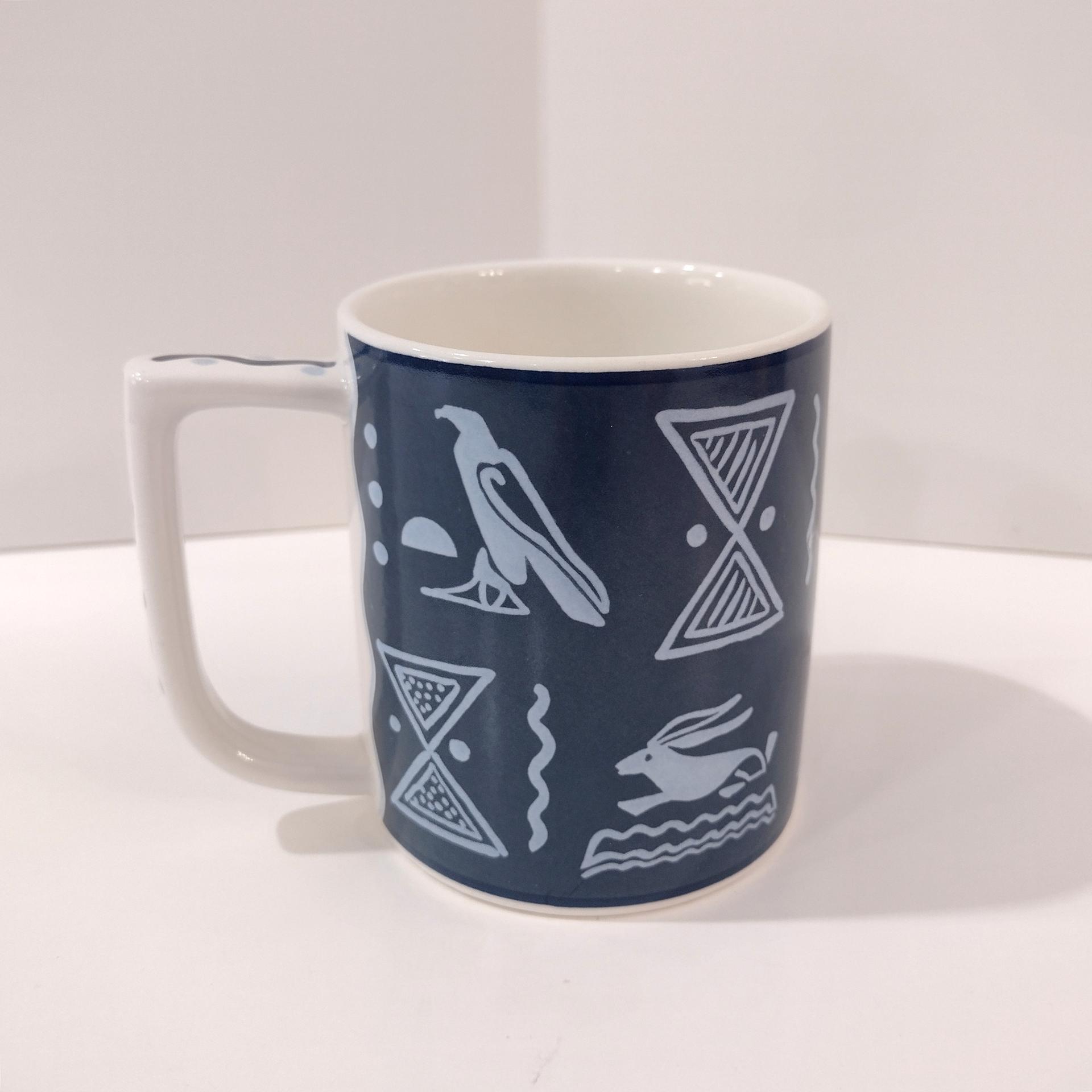 Vintage Mikasa Blue Tribal Arts Coffee Tea Mugs, Set of Four