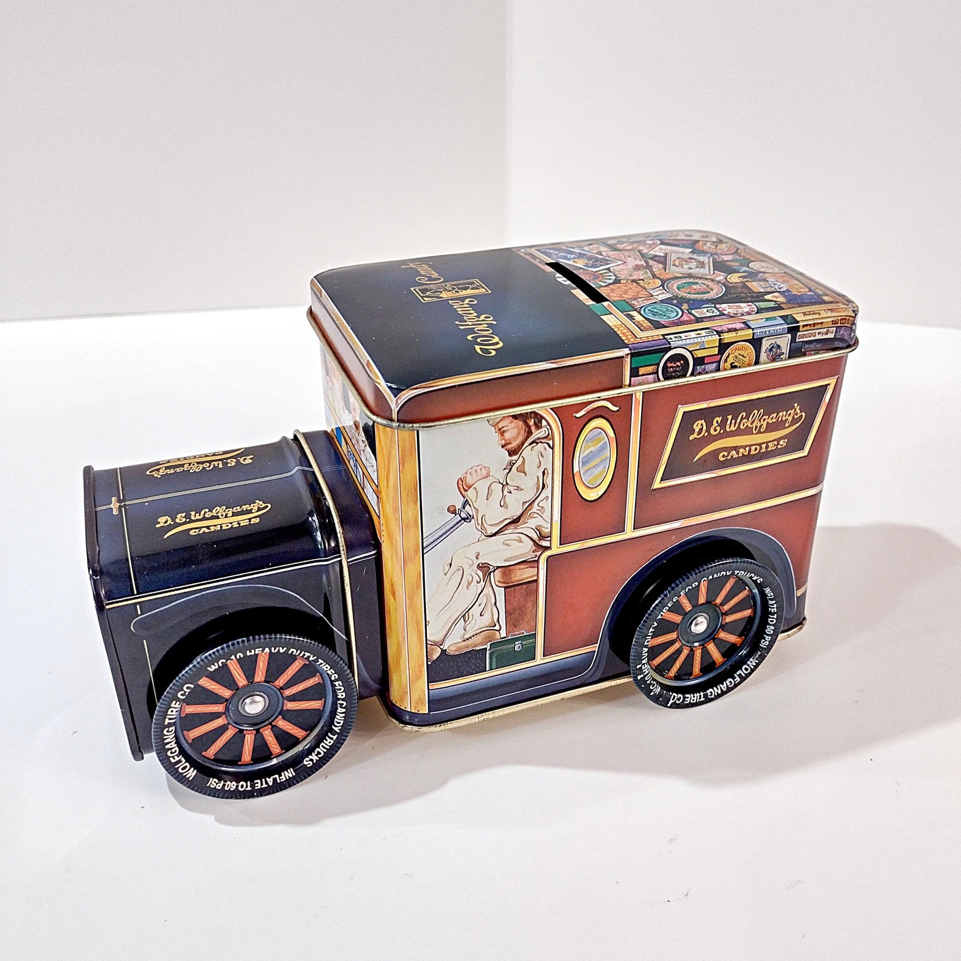 Vintage Wolfgang Candies Metal Truck Storage Tin and Coin Bank