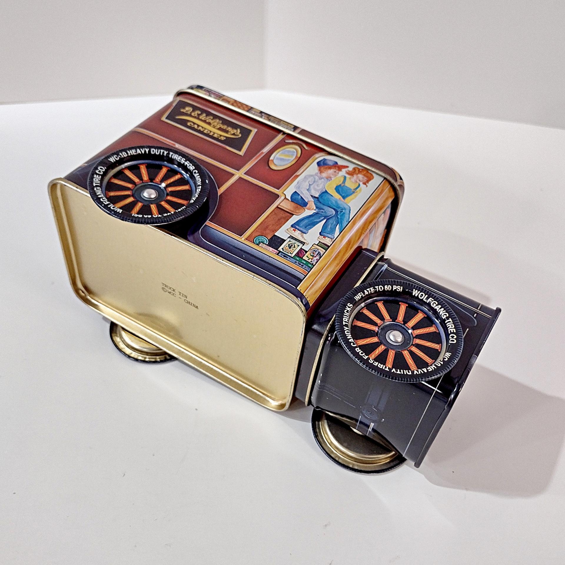 Vintage Wolfgang Candies Metal Truck Storage Tin and Coin Bank