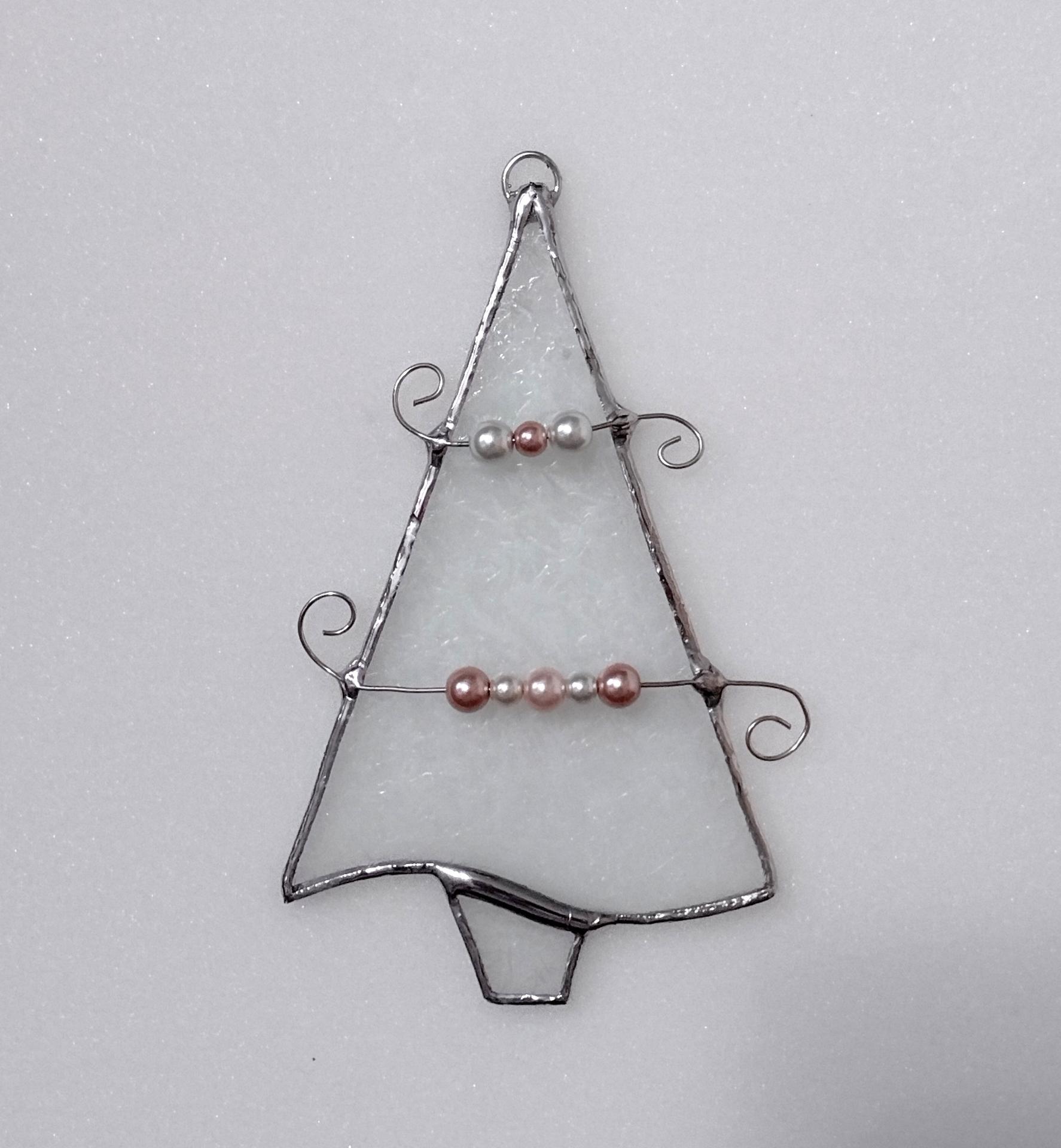 Beaded Stained Glass Christmas Tree, Etched Glue Chip Glass