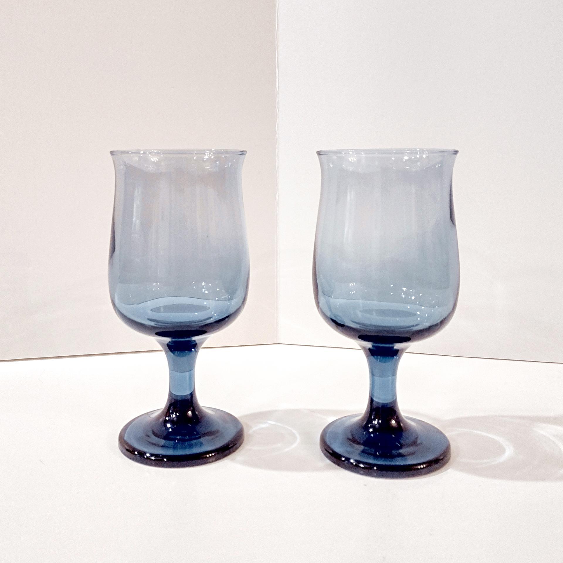 Vintage Libbey Dusky Blue Wine Glasses, Set of Two