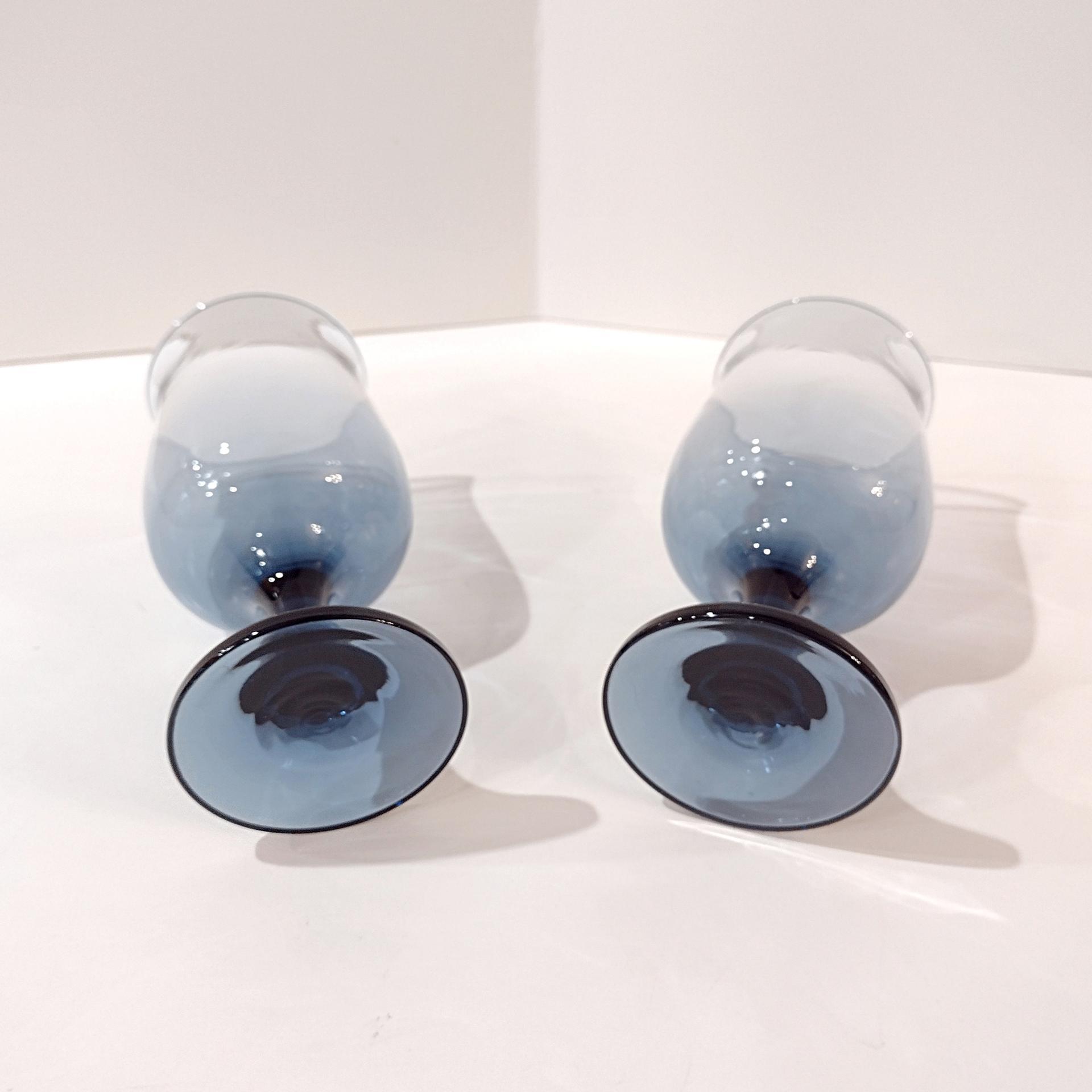 Vintage Libbey Dusky Blue Wine Glasses, Set of Two