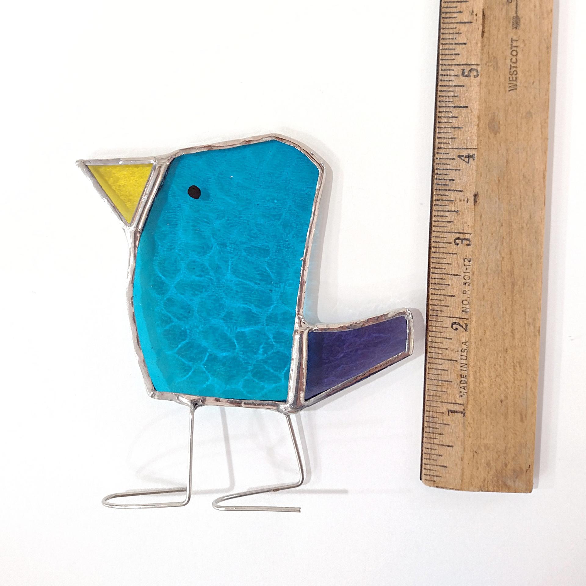 Stained Glass Standing Bird, Funky Blue and Purple Glass Bird Suncatcher, Bird Lover Gift