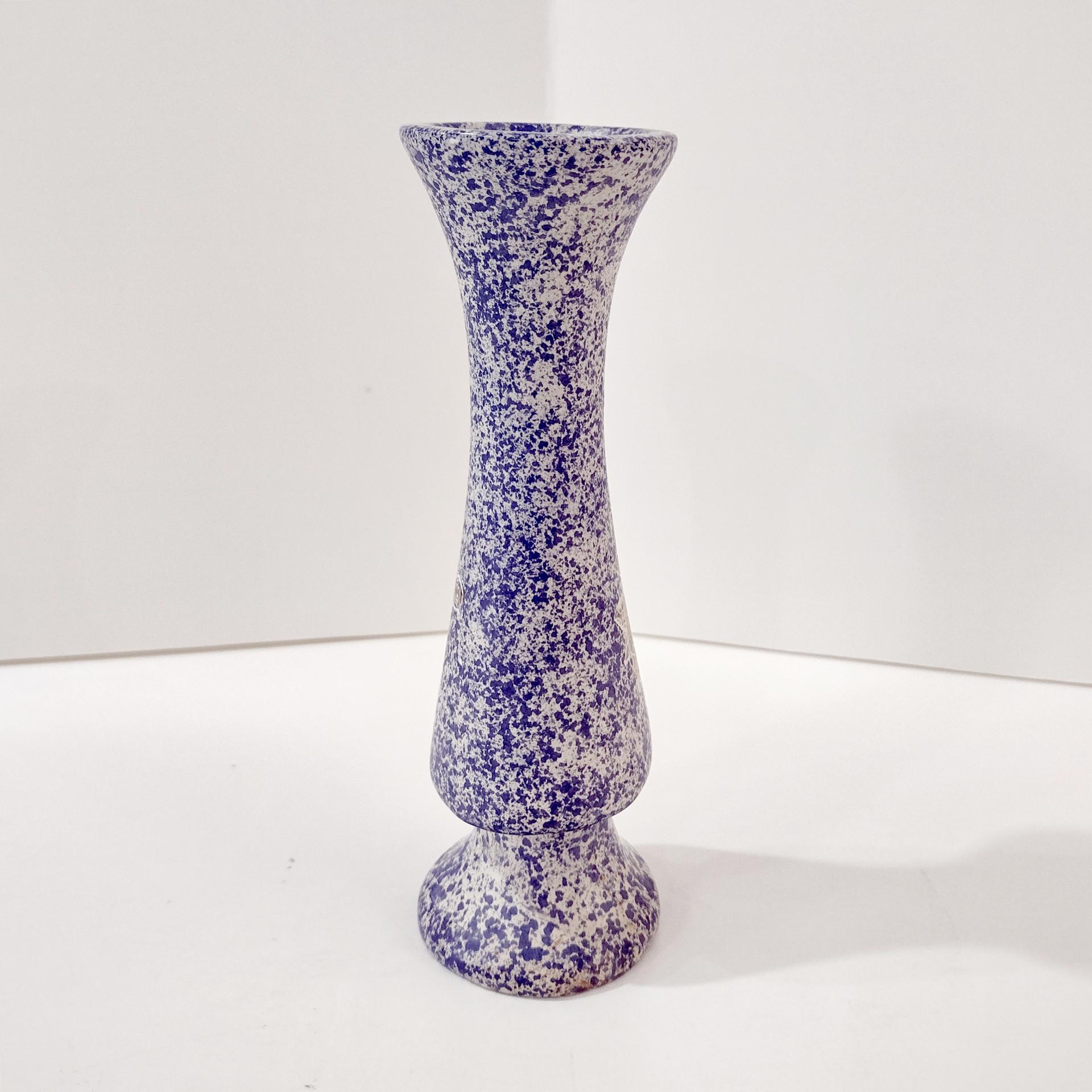 Vintage Turtle Blue and White Speckled Soapstone Bud Vase, African Carved Soapstone Vase