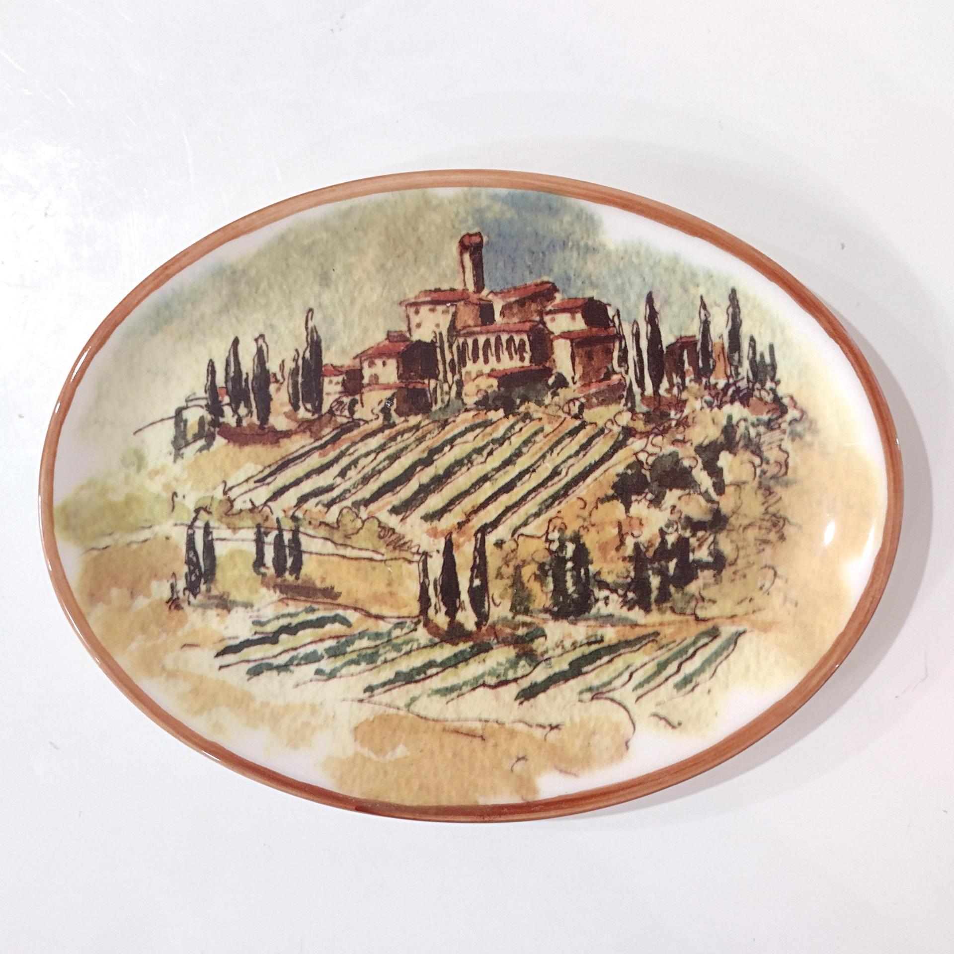 Vintage Williams Sonoma Tuscan Villa Oval Appetizer Plates, Set of Four