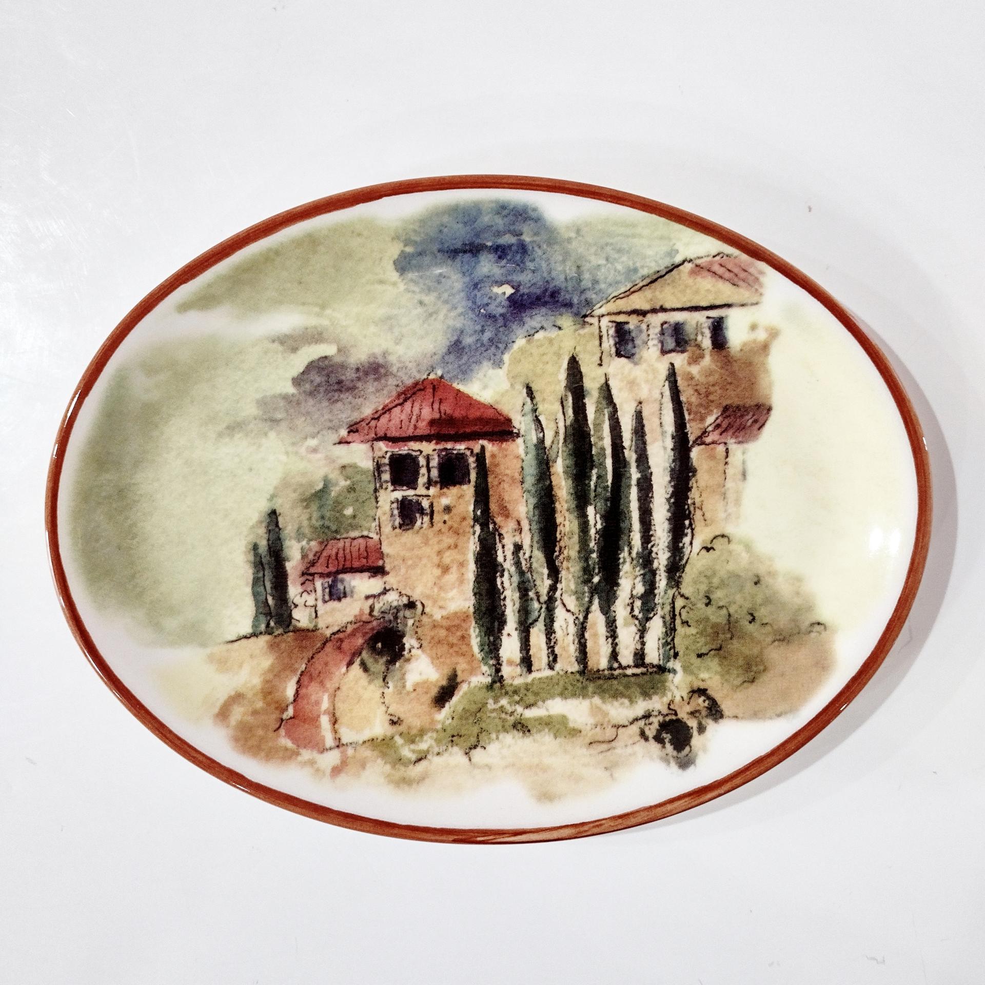 Vintage Williams Sonoma Tuscan Villa Oval Appetizer Plates, Set of Four