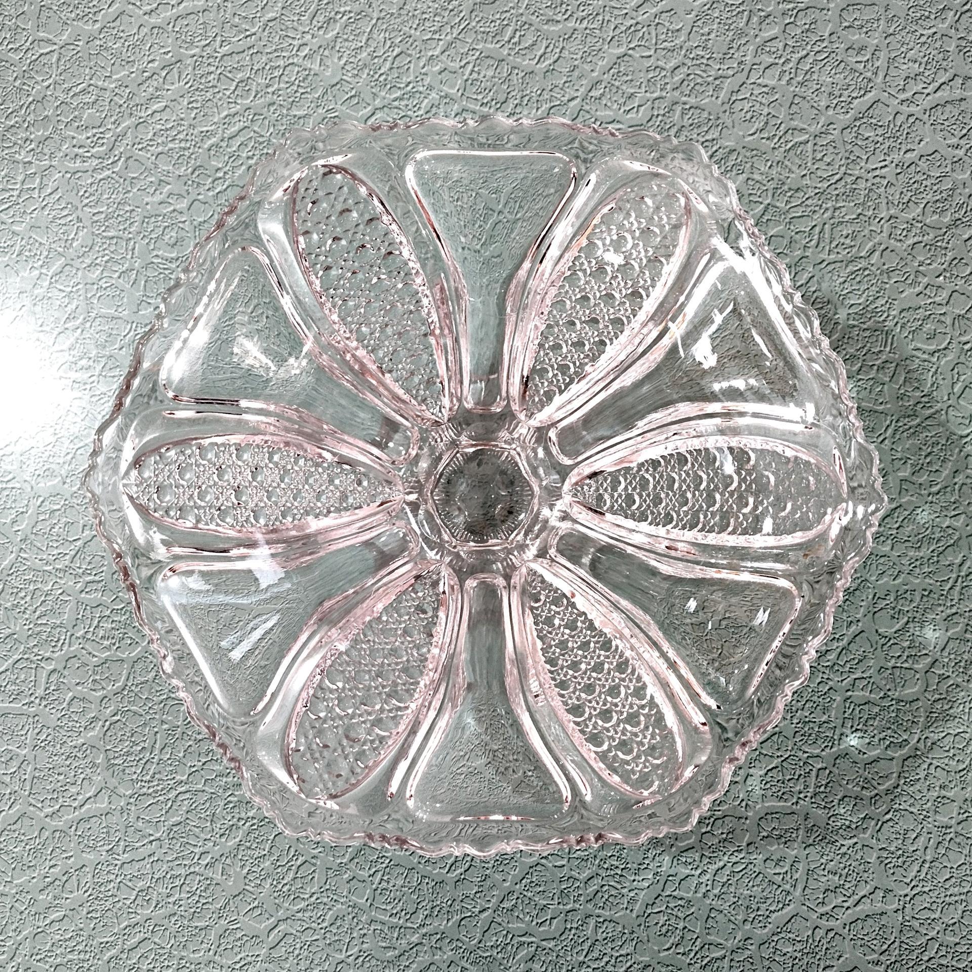 Antique Fostoria No 1578 Tuxedo Footed Clear Glass Fruit Bowl, Circa 1908, EAPG Paneled Button and Cane Decorative Centerpiece Bowl