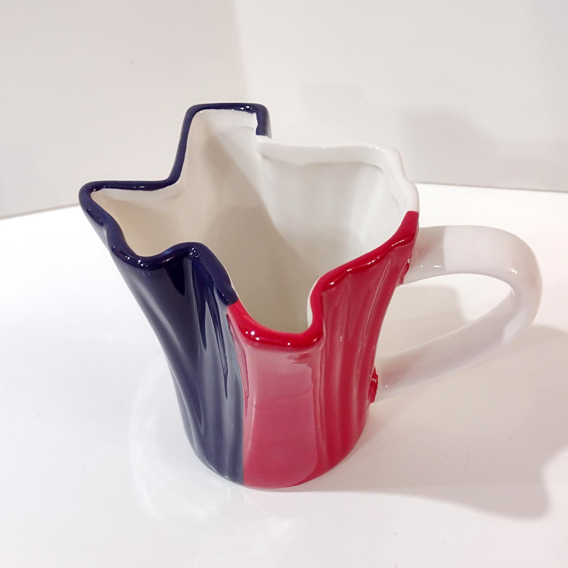 Vintage Texas Shaped Coffee Tea Mug, Red White and Blue Texas State Ceramic Mug, Small Patriotic Cactus Planter Pot