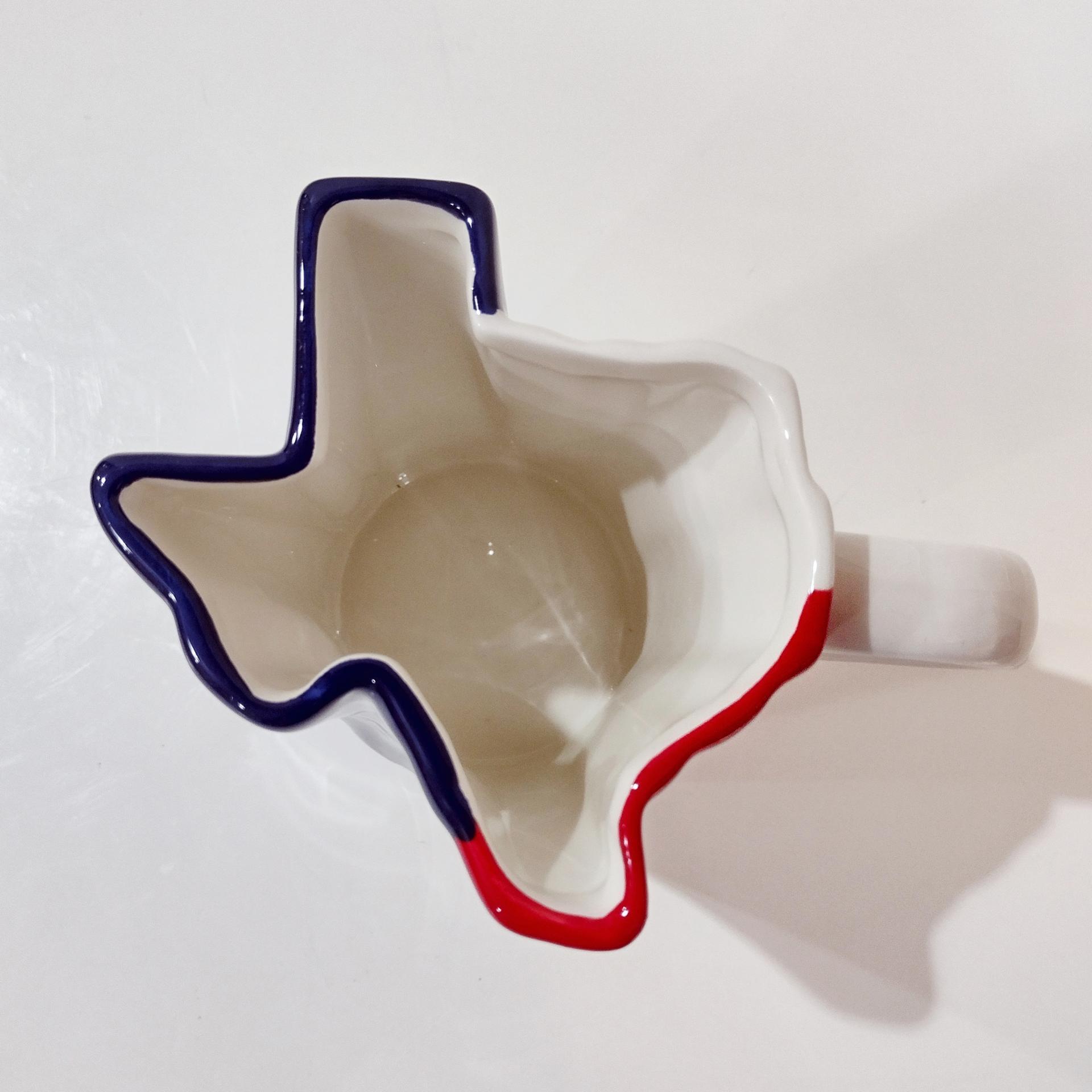 Vintage Texas Shaped Coffee Tea Mug, Red White and Blue Texas State Ceramic Mug, Small Patriotic Cactus Planter Pot