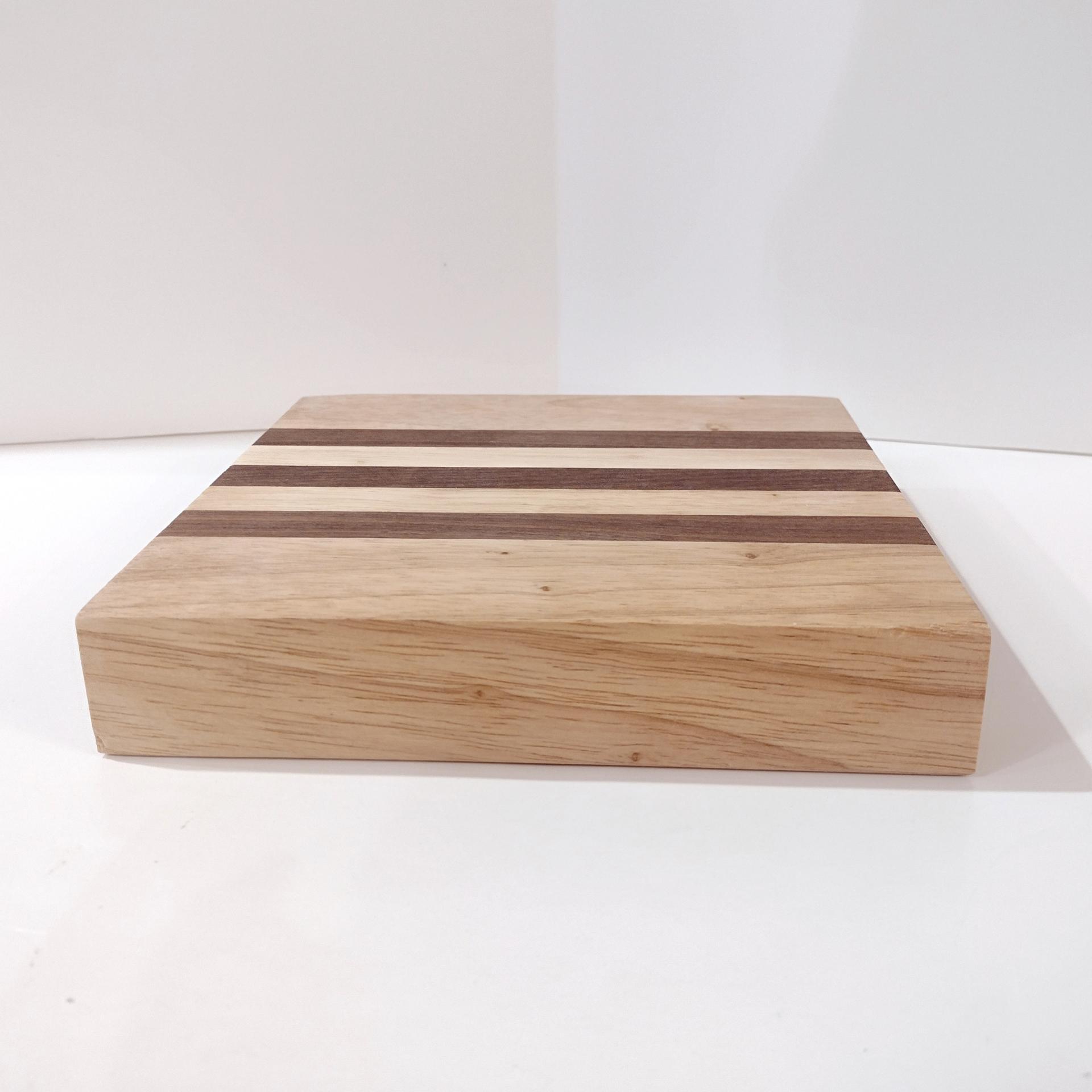 Vintage Wooden Ulu Chopping Bowl and Cutting Board, Birch and Walnut Wood Inlay 8 Inch Board