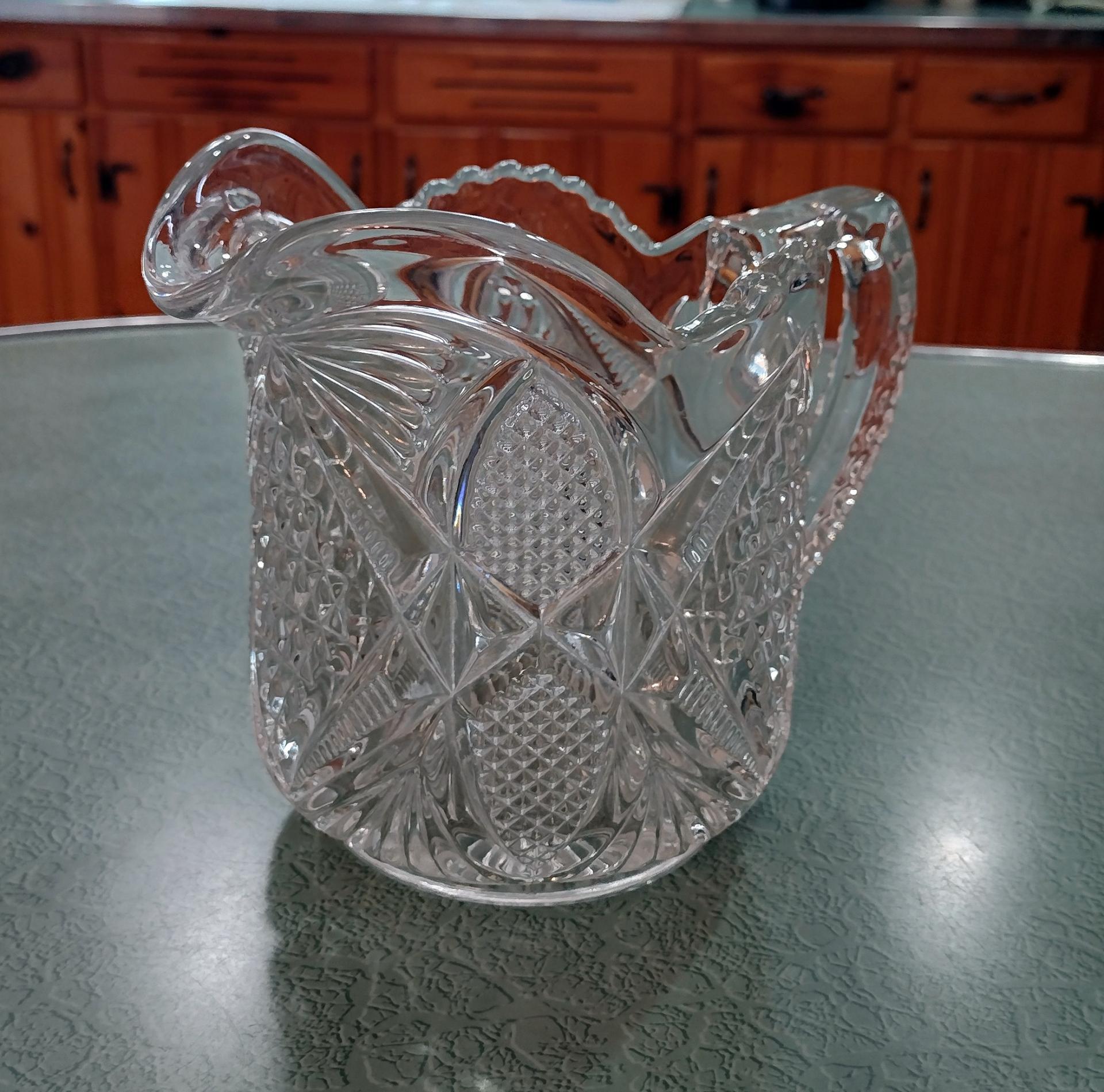 Antique Clear Pressed Glass Milk Pitcher, US Glass Company Pennsylvania #15048, Vintage EAPG Vaseline Glass