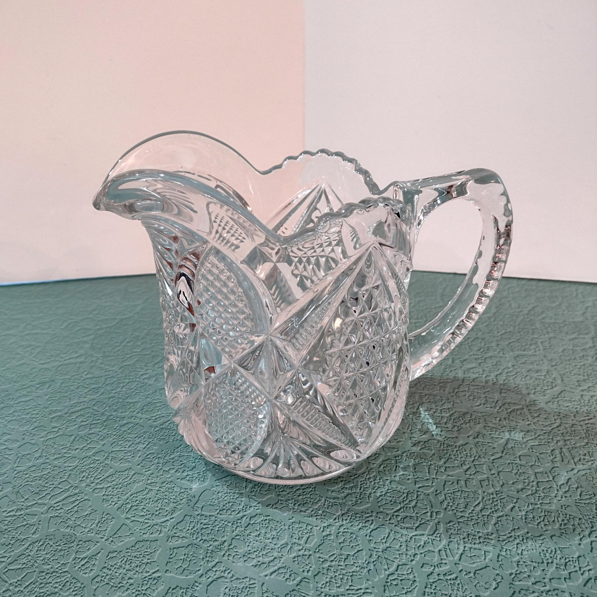 Antique Clear Pressed Glass Milk Pitcher, US Glass Company Pennsylvania #15048, Vintage EAPG Vaseline Glass